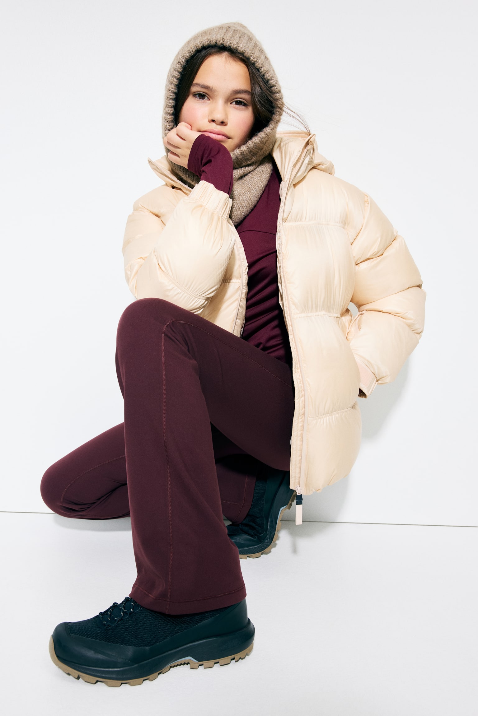 Fleece-lined sports leggings with SoftMove™ - Burgundy/Navy blue/Black/Ivory - 3