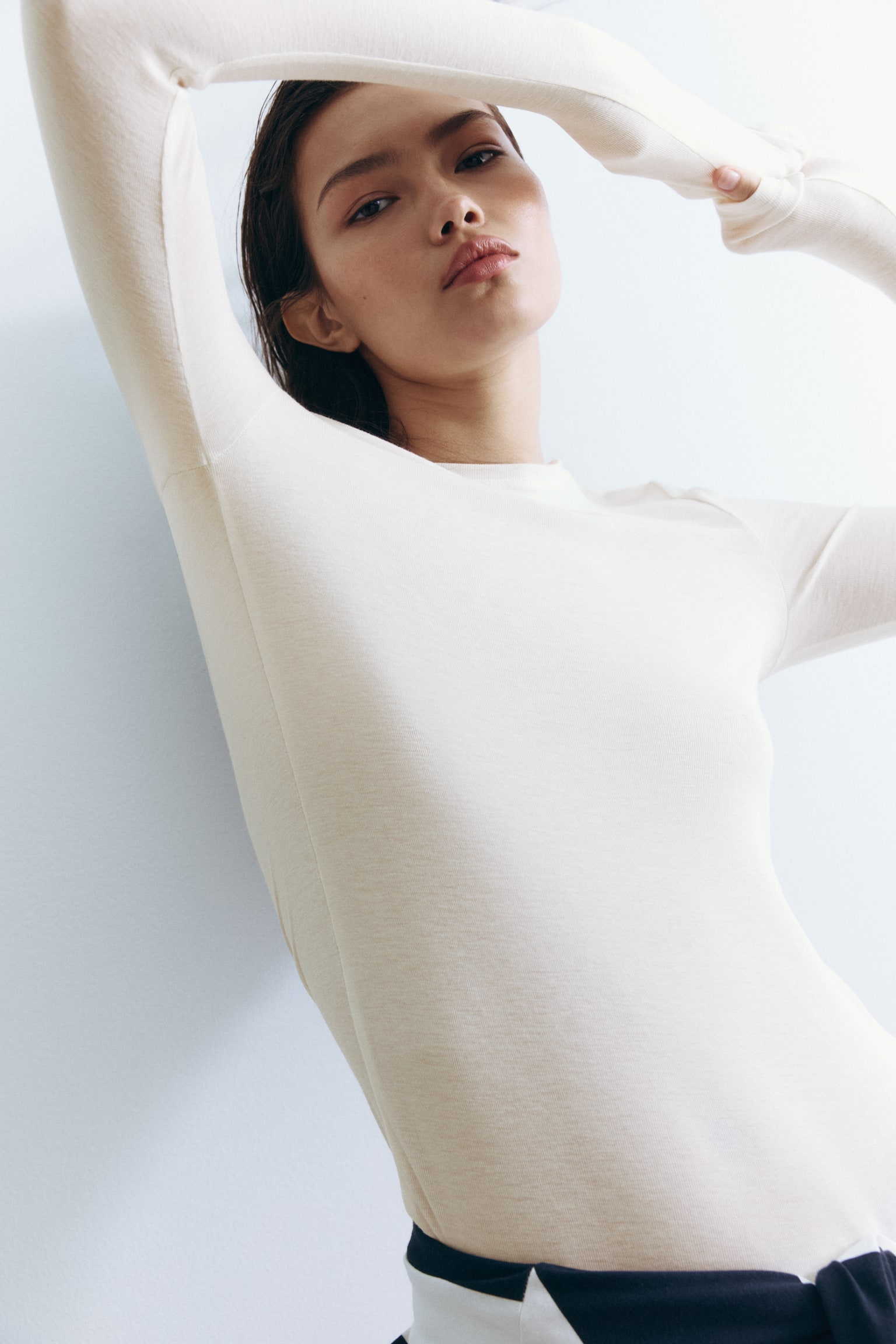 Wool-blend top - White/Black/Dark brown - 3