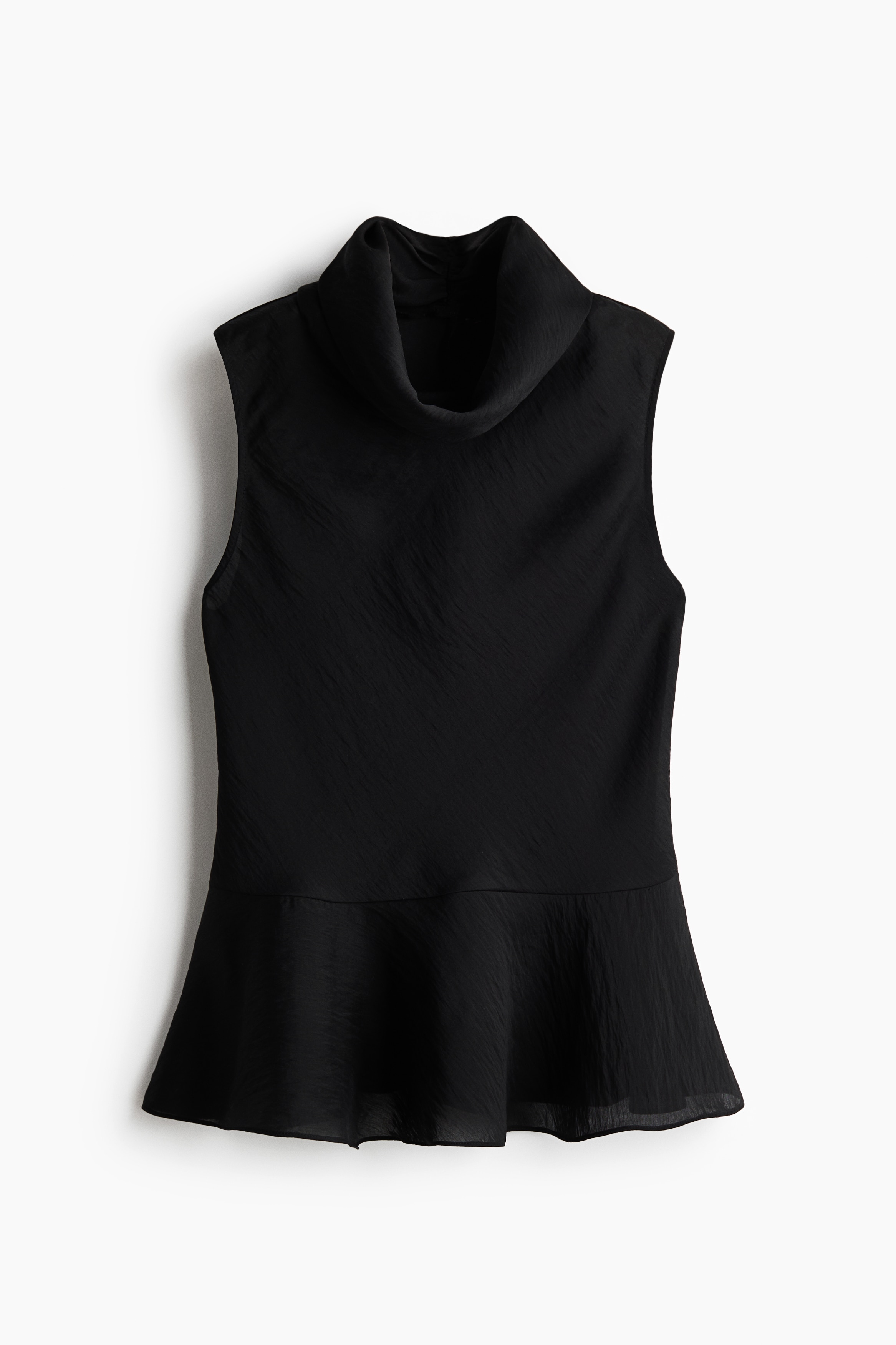 Roll-neck peplum top - Black/Light beige/Checked