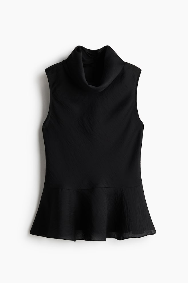 Roll-Neck Peplum Top - Black - 1