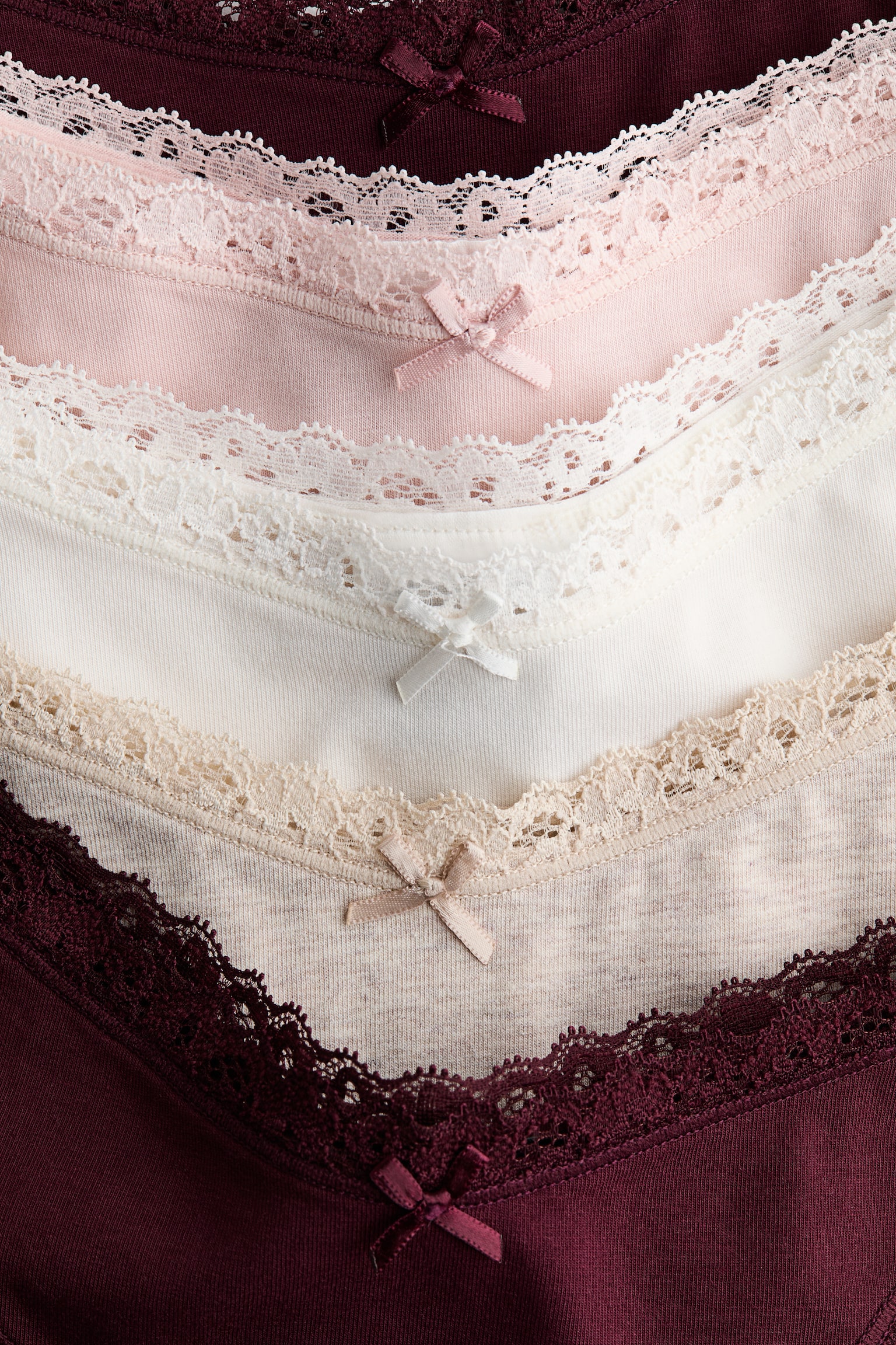 5-pack lace-trimmed cotton briefs - Burgundy/Light pink - 2