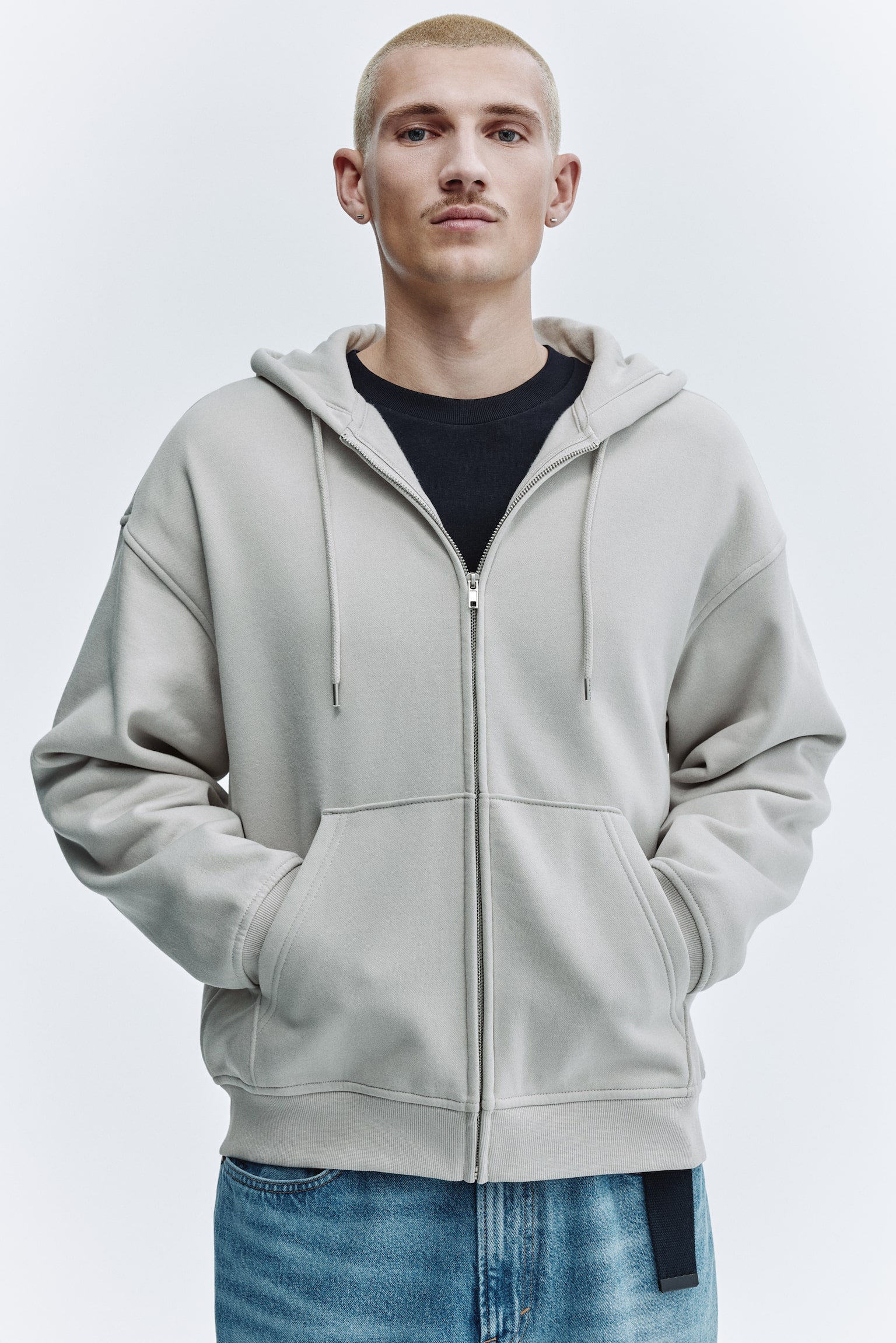 Veste zippée Loose Fit avec capuche - Gris clair/Noir/Gris chiné/Bleu foncé/Vert kaki/Bleu clair/Gris foncé/Marron/Whitw - 5