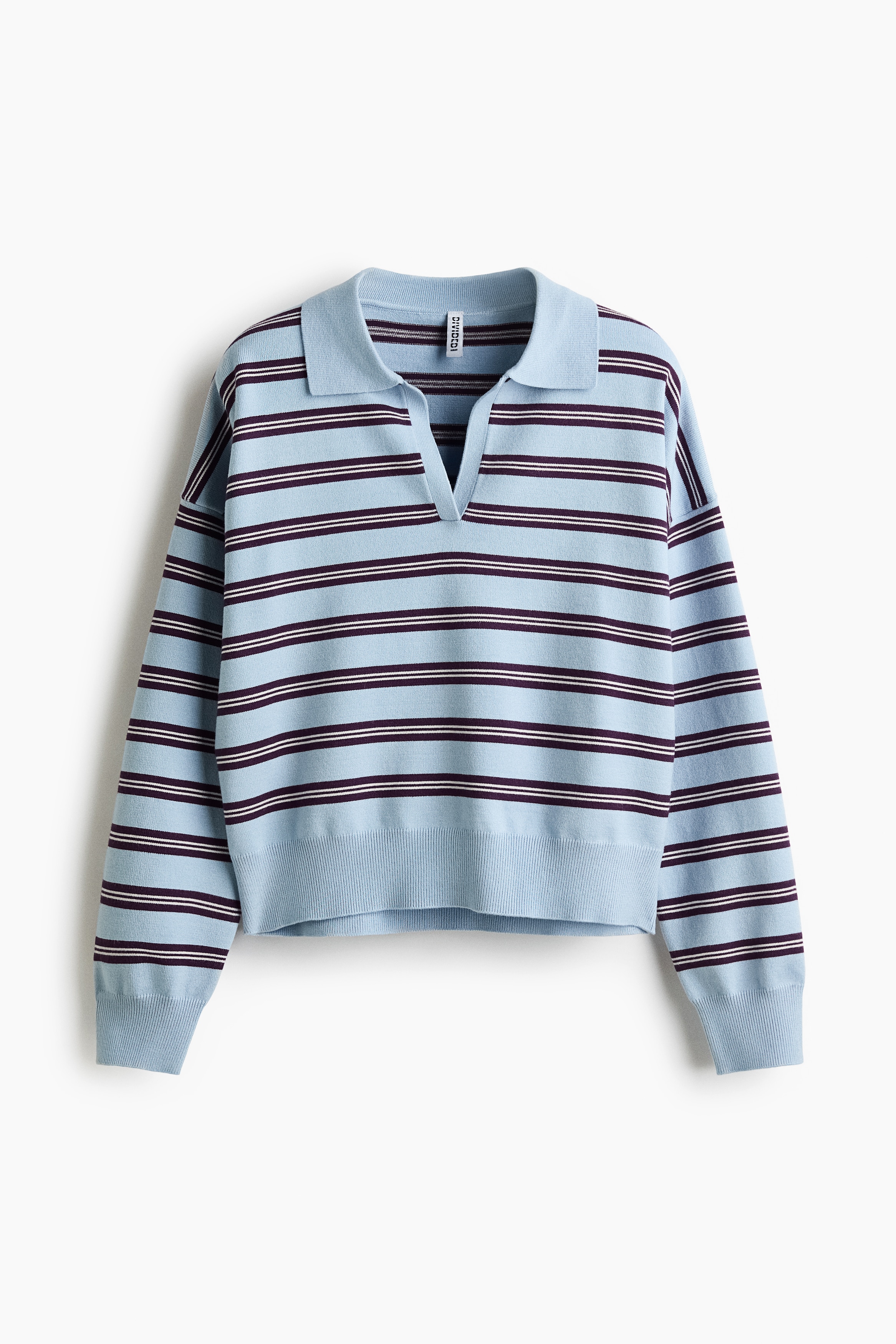 Polo en tricot fin - Bleu clair/rayé/Gris clair chiné/rayé/Turquoise foncé/rayures crème