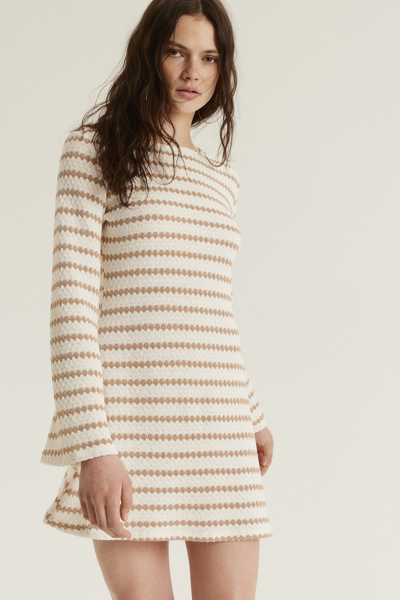 Open Back Knit Dress - Beige/White/Gold colour/Black/Cream/Light beige - 6