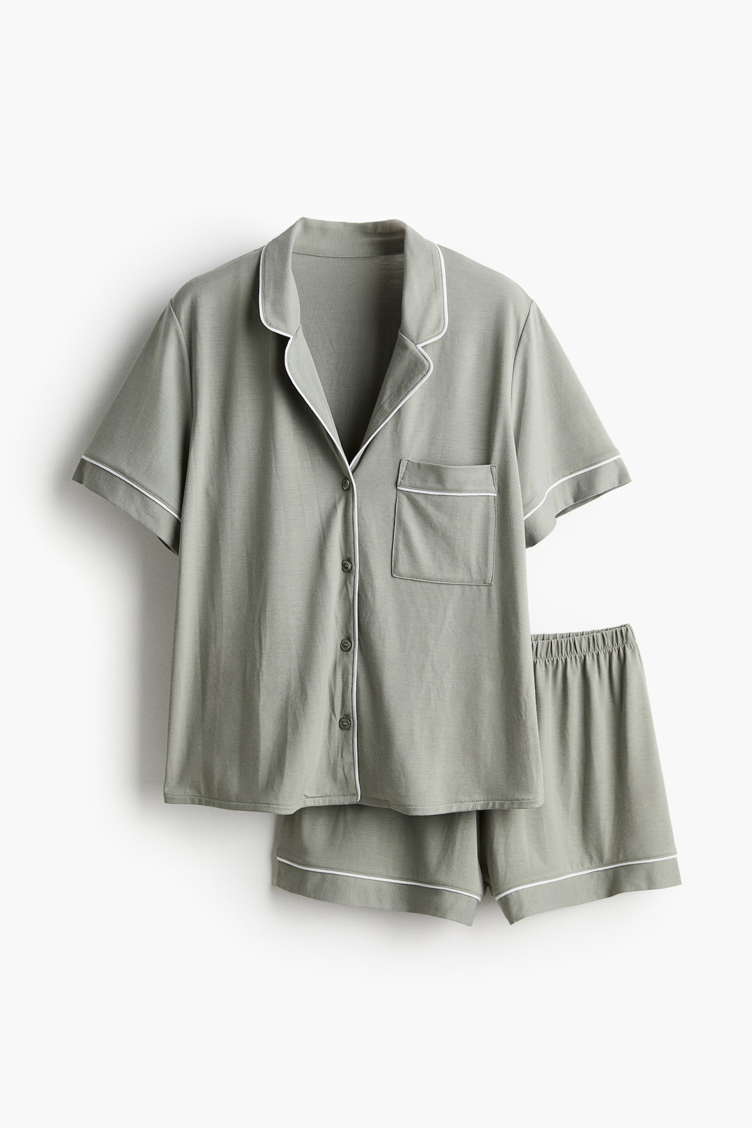 Pyjama Shirt & Shorts Set - Light khaki green/Black/Dusty blue - 2