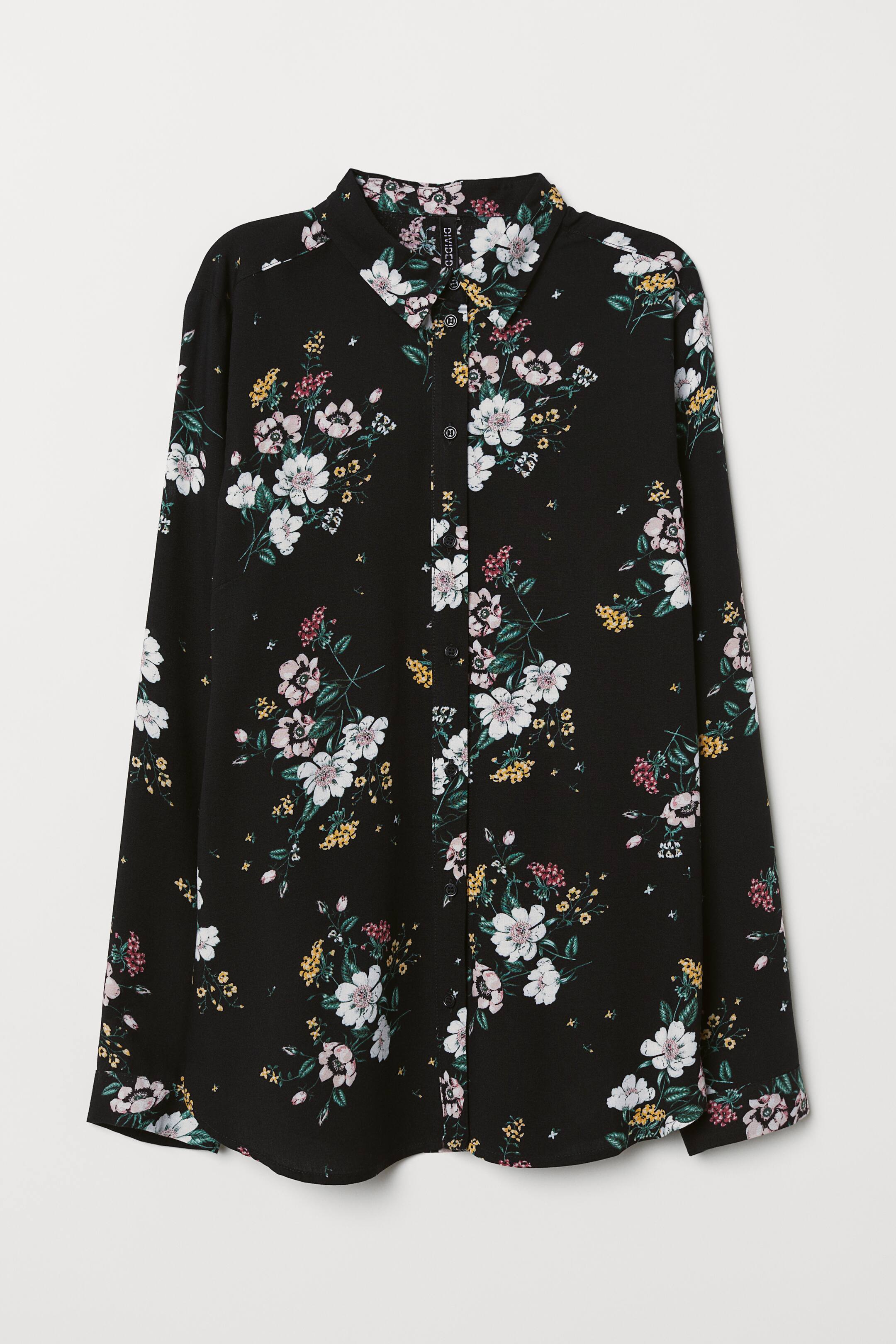 Viscose Shirt Blackfloral Ladies Handm Gb