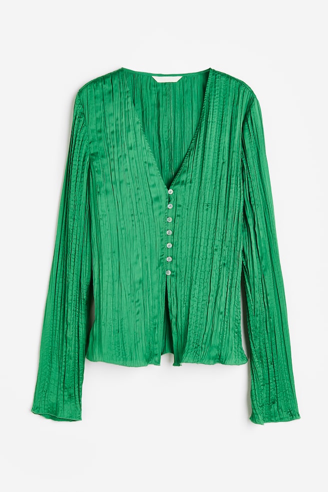 Pleated satin blouse - Green - 2