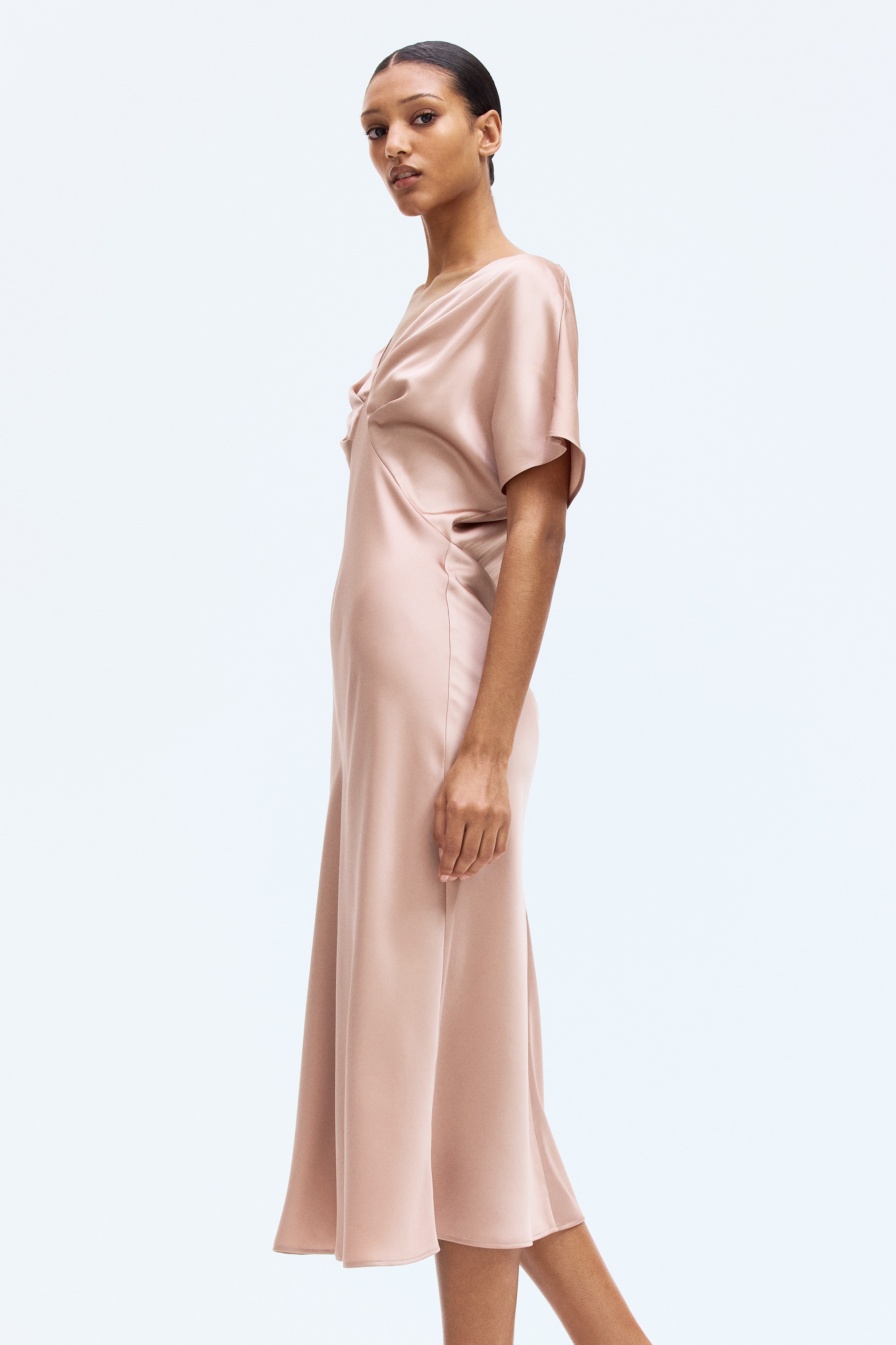 Women's Beige V-Neck Satin Dress | H&M US