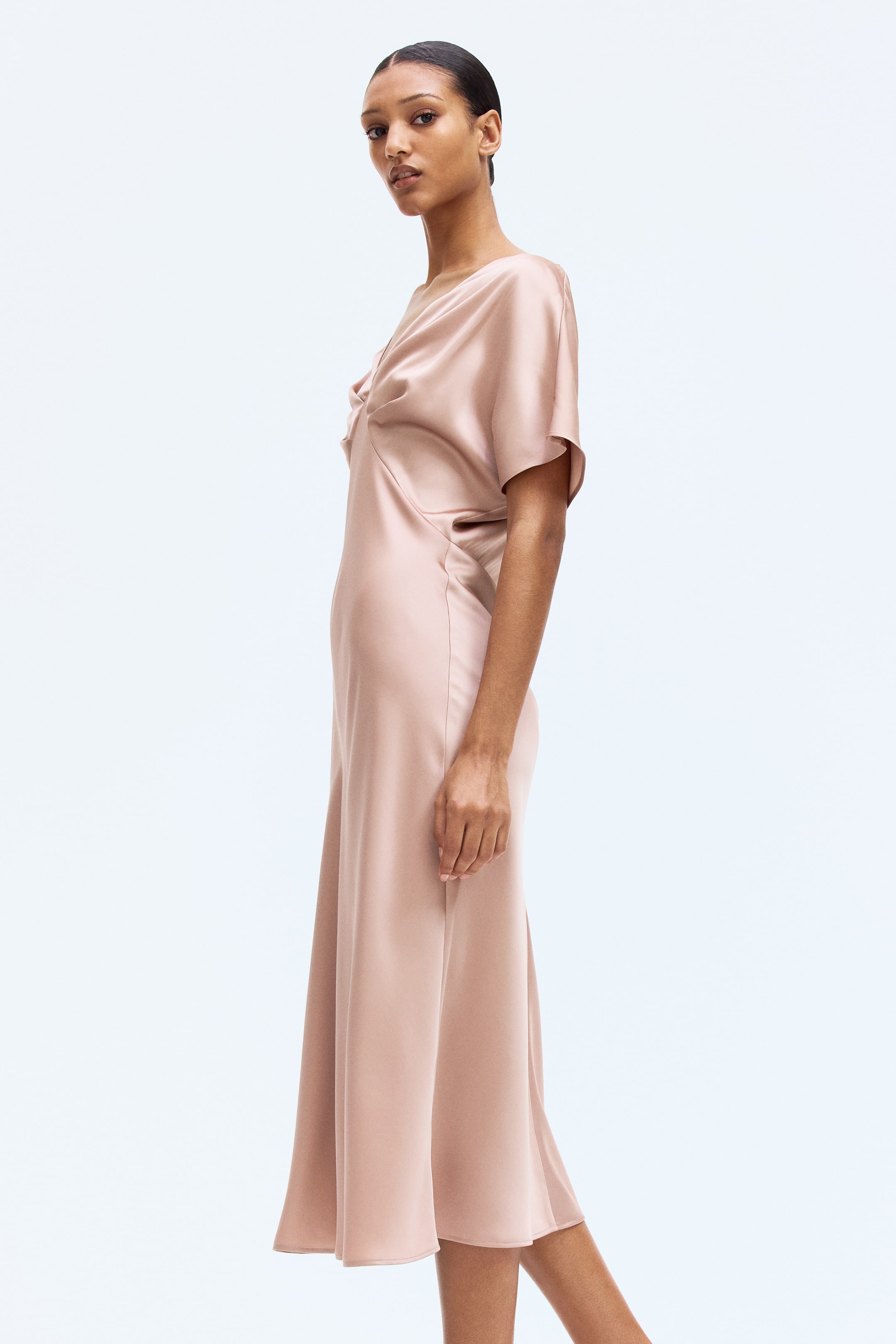 View larger image: V-neck satin dress - Beige - Ladies | H&M IN 1