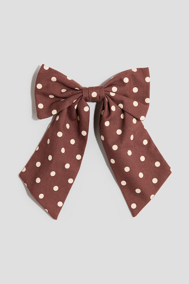 Bow Hair Clip - Brown/polka dot - 1