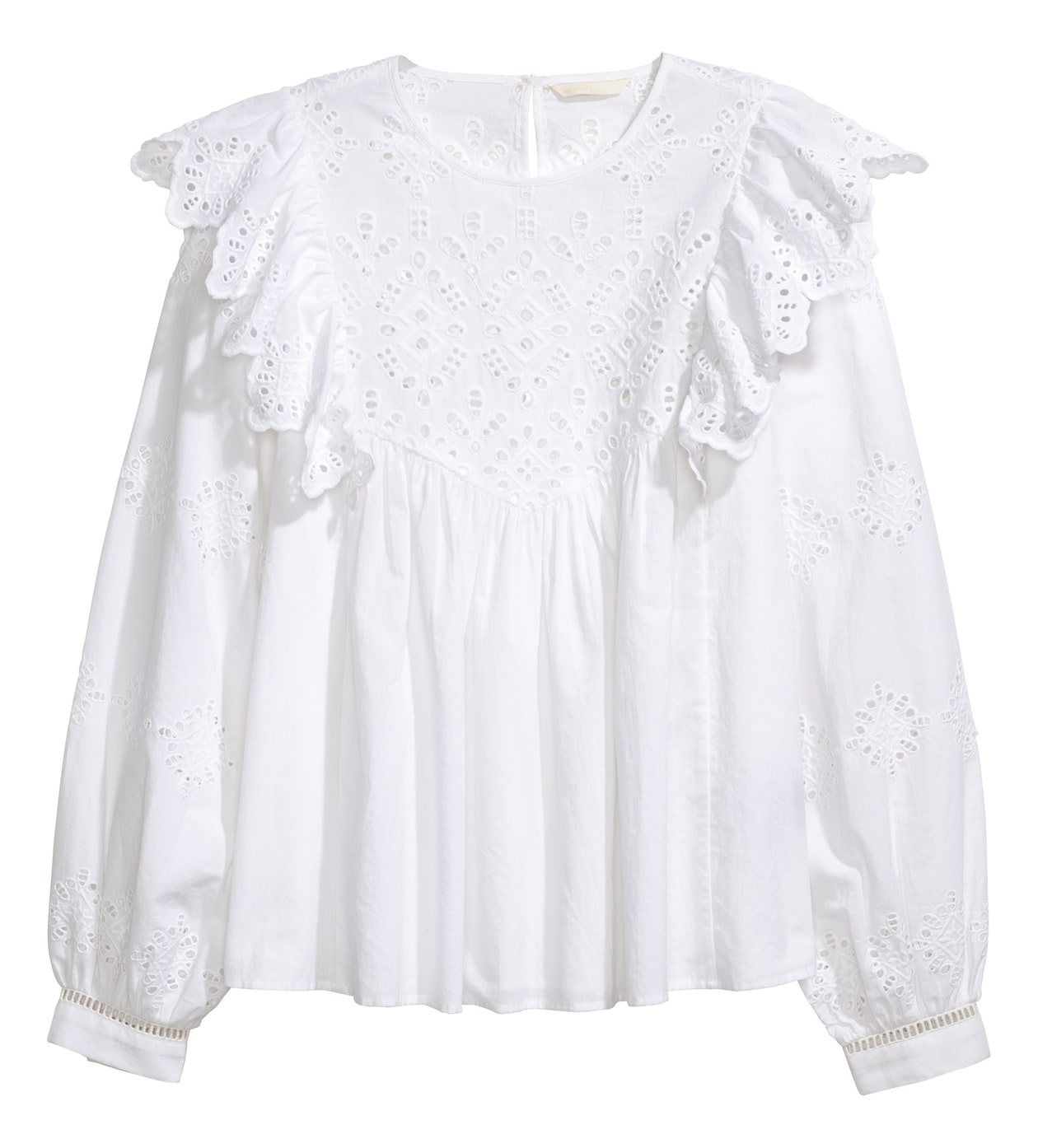 Blouse with broderie anglaise - Long sleeve - White - Ladies | H&M GB