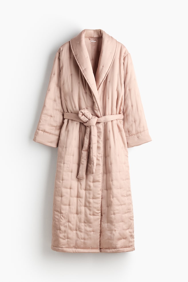 Quiltet morgenkåpe - Tåkerosa/Lys beige - 1