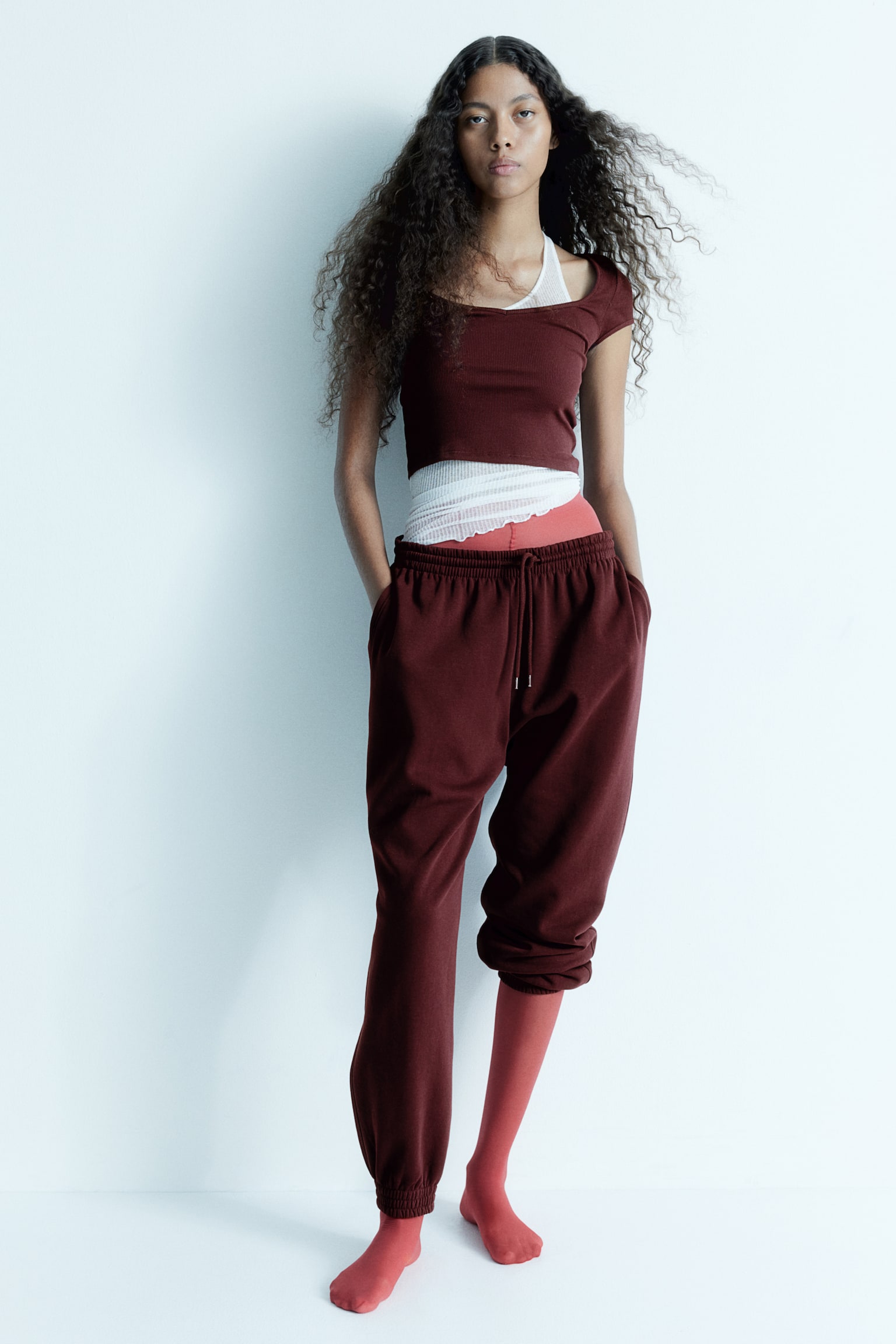 High-waisted joggers - Dark red/Black/Dusty pink/Navy blue/Light blue/Dark grey/Light turquoise/Light grey marl/Light pink/Dusty green/Dark grey/Light beige/White/Light beige marl/Pink/Mint green/Bright blue/Light blue/Light purple/Cerise/Light greige - 1