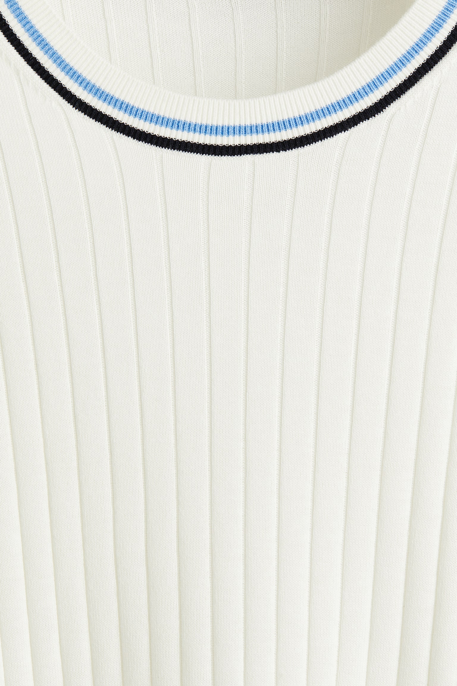 貼身羅紋針織T恤 - 白色/淺藍色 - 4