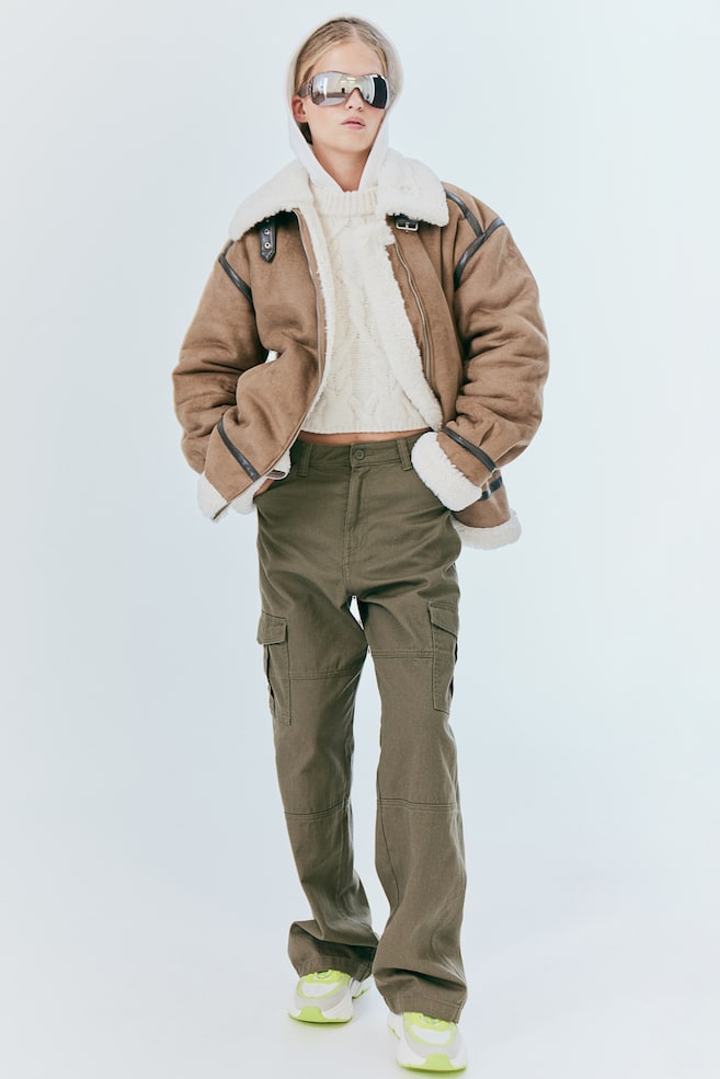 Oversized jakke med teddybearfor - Mørk beige/Brun - 5