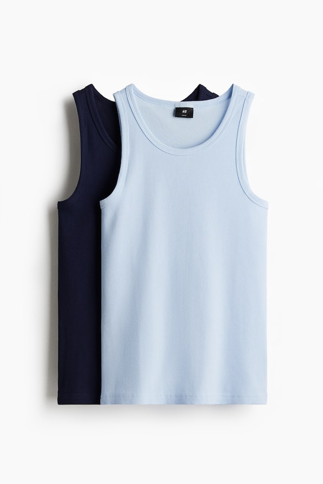 2-pack Slim Fit ribbed vest tops - Dark blue/Light blue/White/Brown/White/Beige/Green - 1