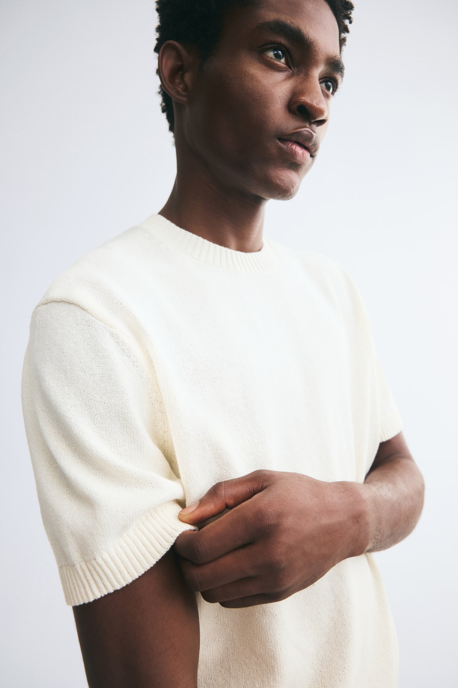Мужская футболка H&M Regular-Fit Knit, цвет: Кремовый — фото 6