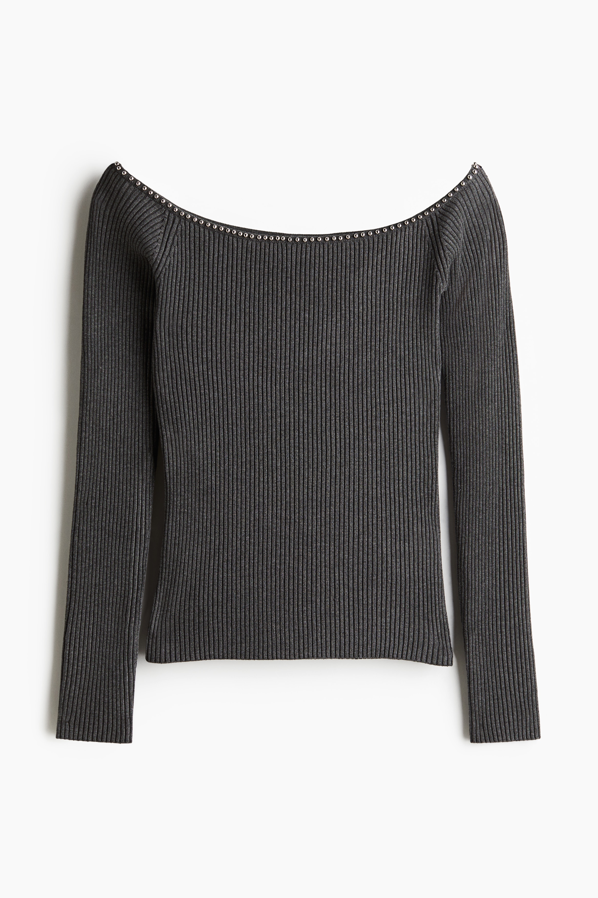 Femme - Bead-detail off-the-shoulder top Gris foncé chiné - Size: XXS  - H&M