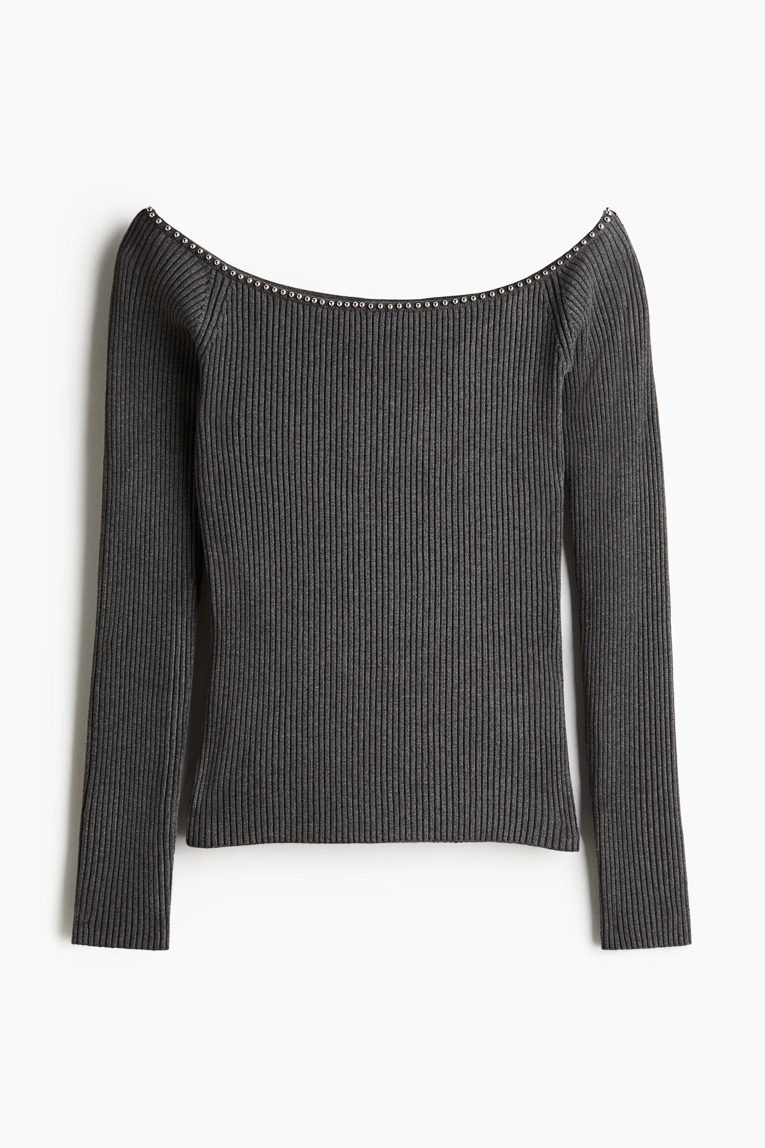 Bead-detail off-the-shoulder top - Dark grey marl - 2