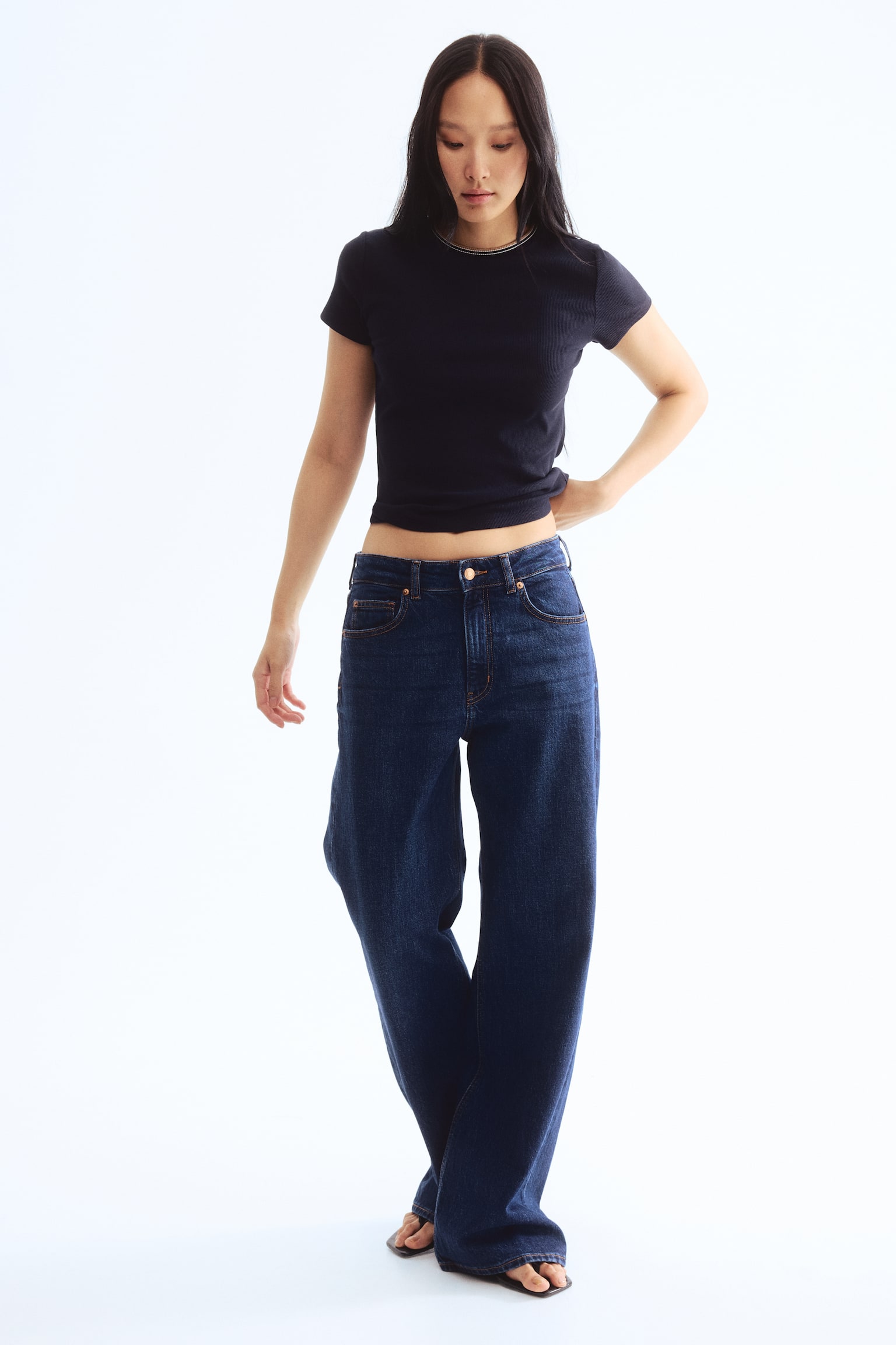 Rib-Knit T-Shirt - Navy blue/White - 6