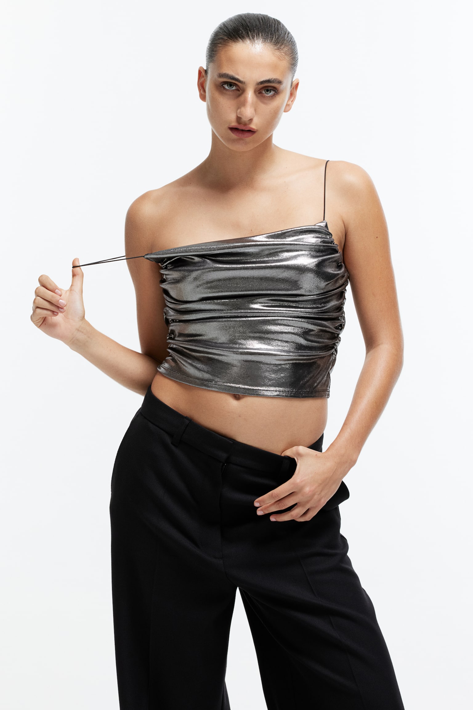 Draped strappy top - Silver-coloured/Black/Glittery/Bronze-coloured - 1