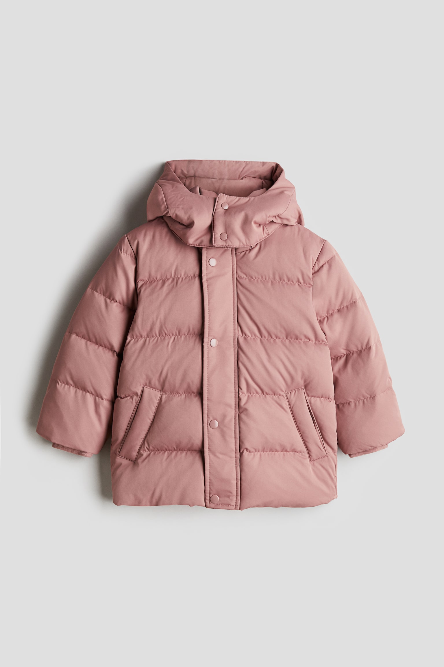 Hooded down puffer jacket - Dusty pink/Dark grey - 1