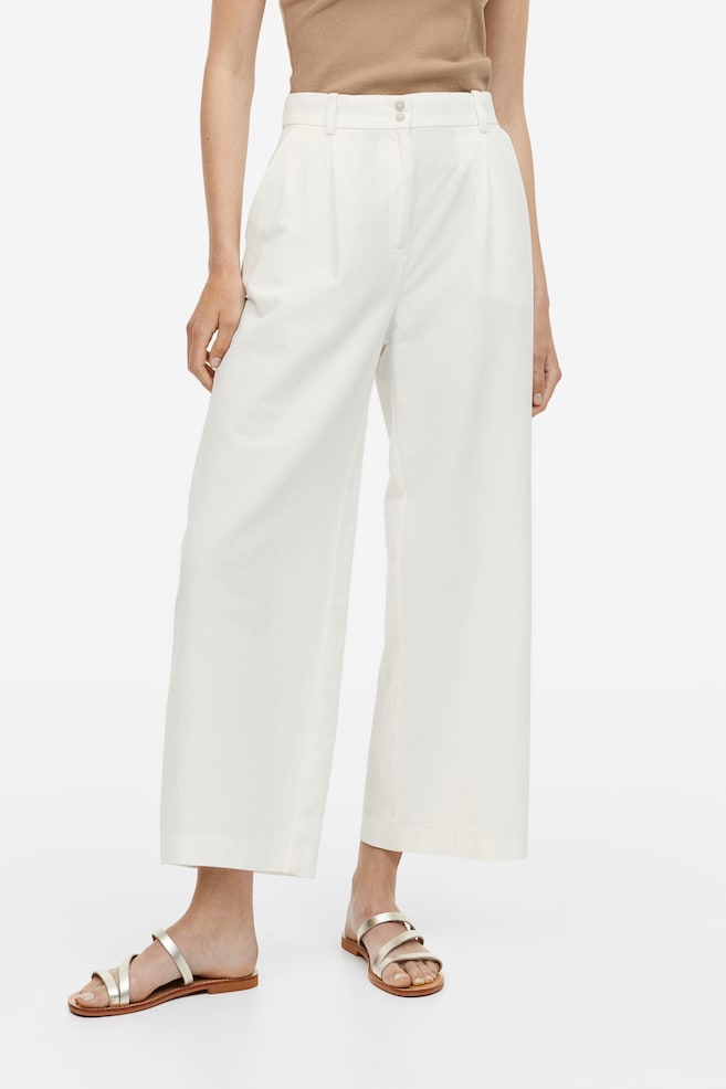 Linen-blend trousers - White/Light beige - 3