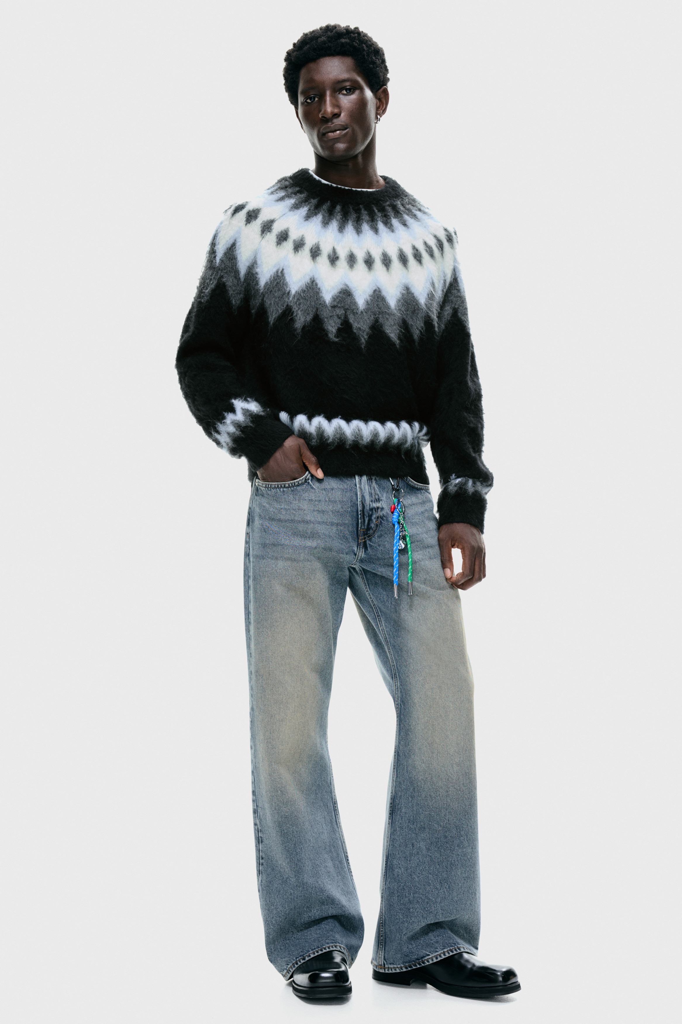 Jacquardpullover in Loose Fit - Schwarz/Gemustert