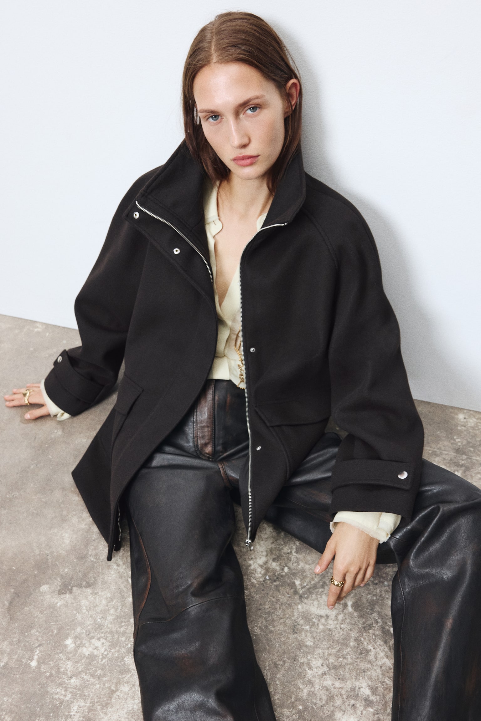 Женское пальто H&M Funnel-Collar, цвет: Тёмный коричневый — фото 5