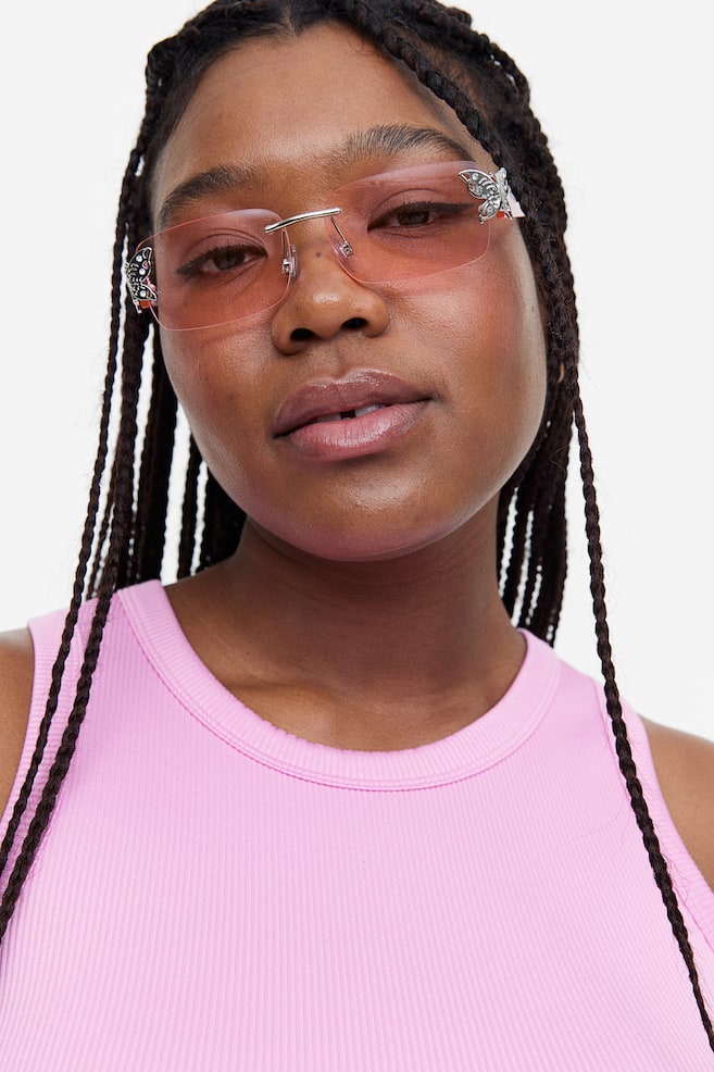 Rectangular sunglasses - Light pink/Butterflies/Black - 2