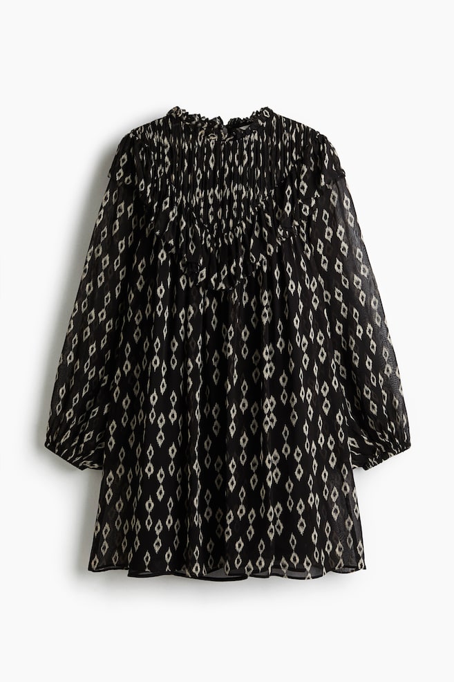 Frill-trimmed tunic dress - Black/Patterned - 1