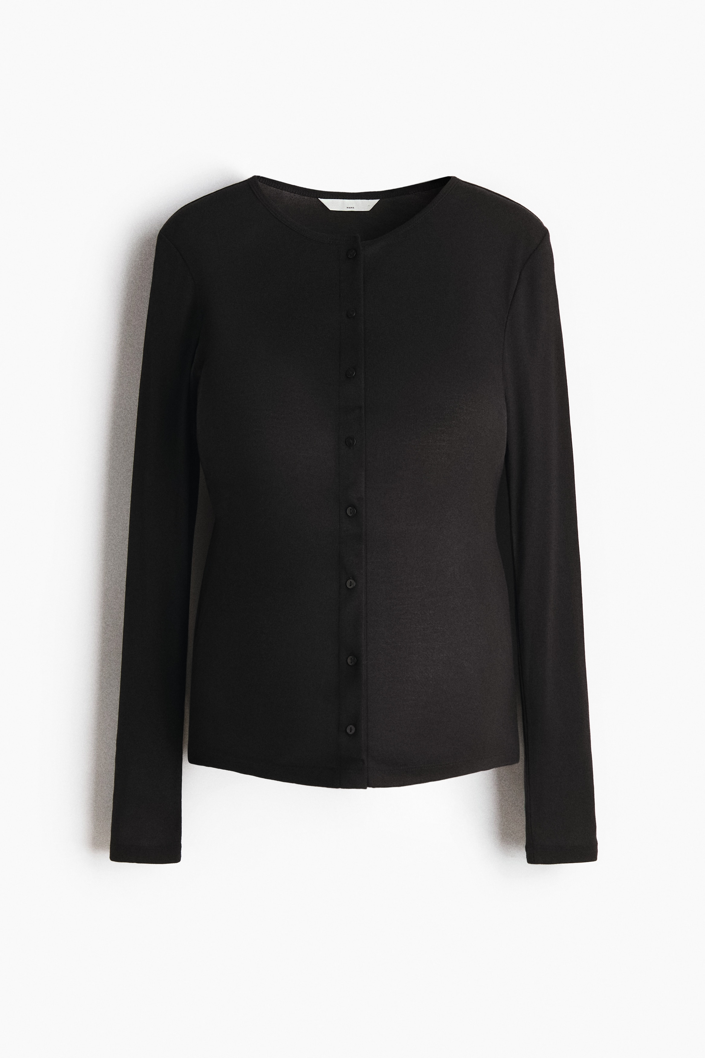 MAMA Fine-Knit Button-Front Top - Black/Dark brown/leopard print