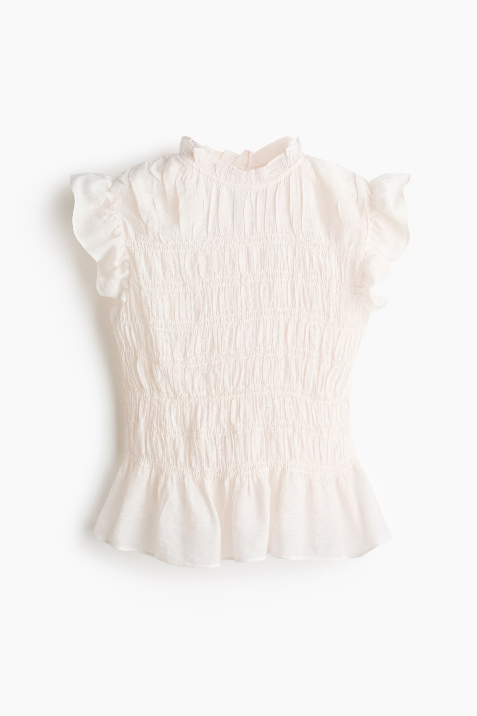 Top en punto smock con peplum - Blanco/Turquesa tenue claro - 2