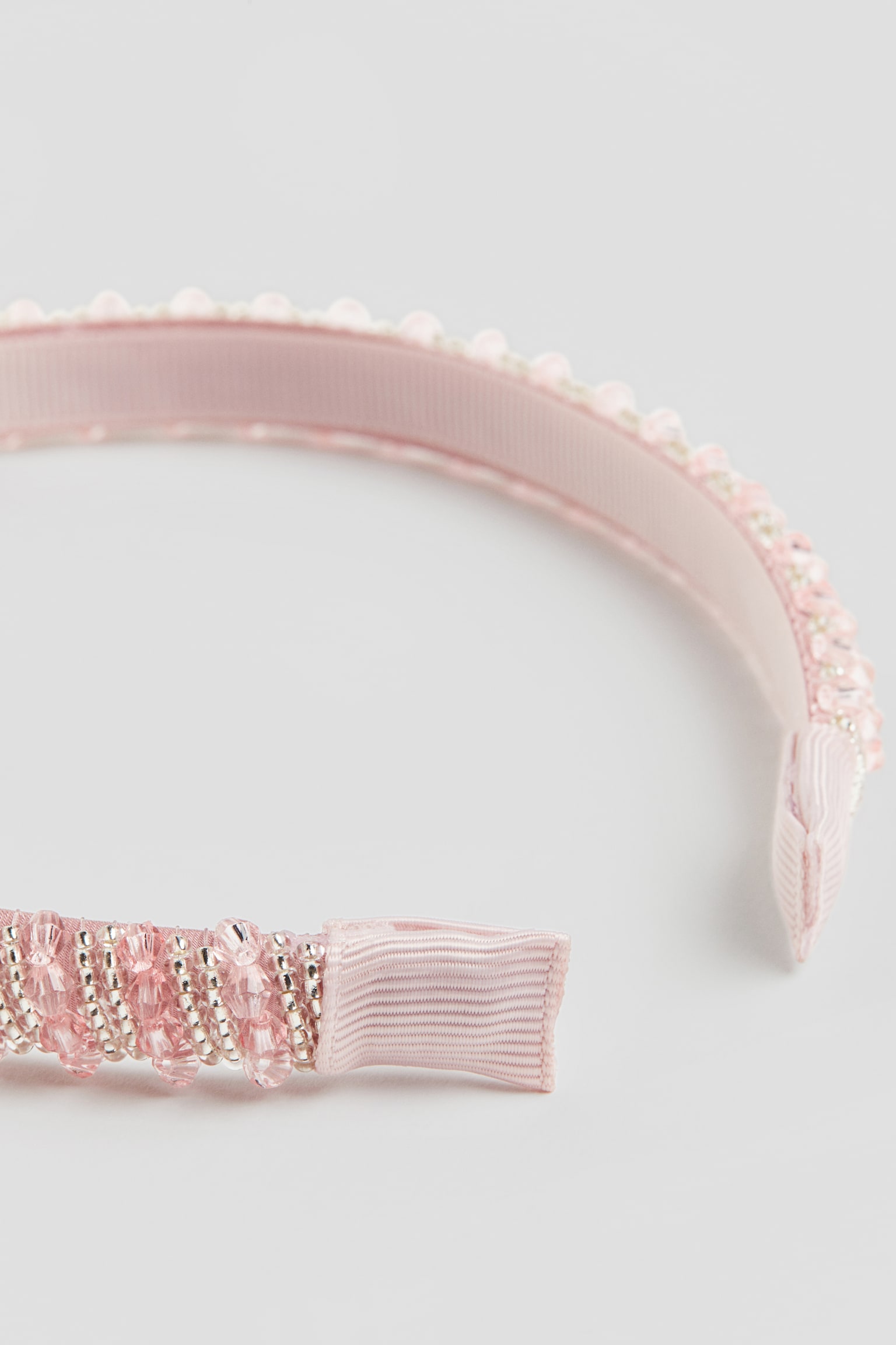 Beaded satin Alice band - Light pink/Silver-coloured - 2