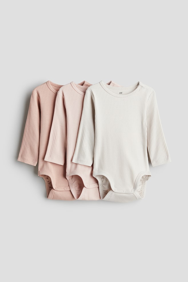 3-pack Ribbed Bodysuits - Powder pink/natural white - Kids | H&M US