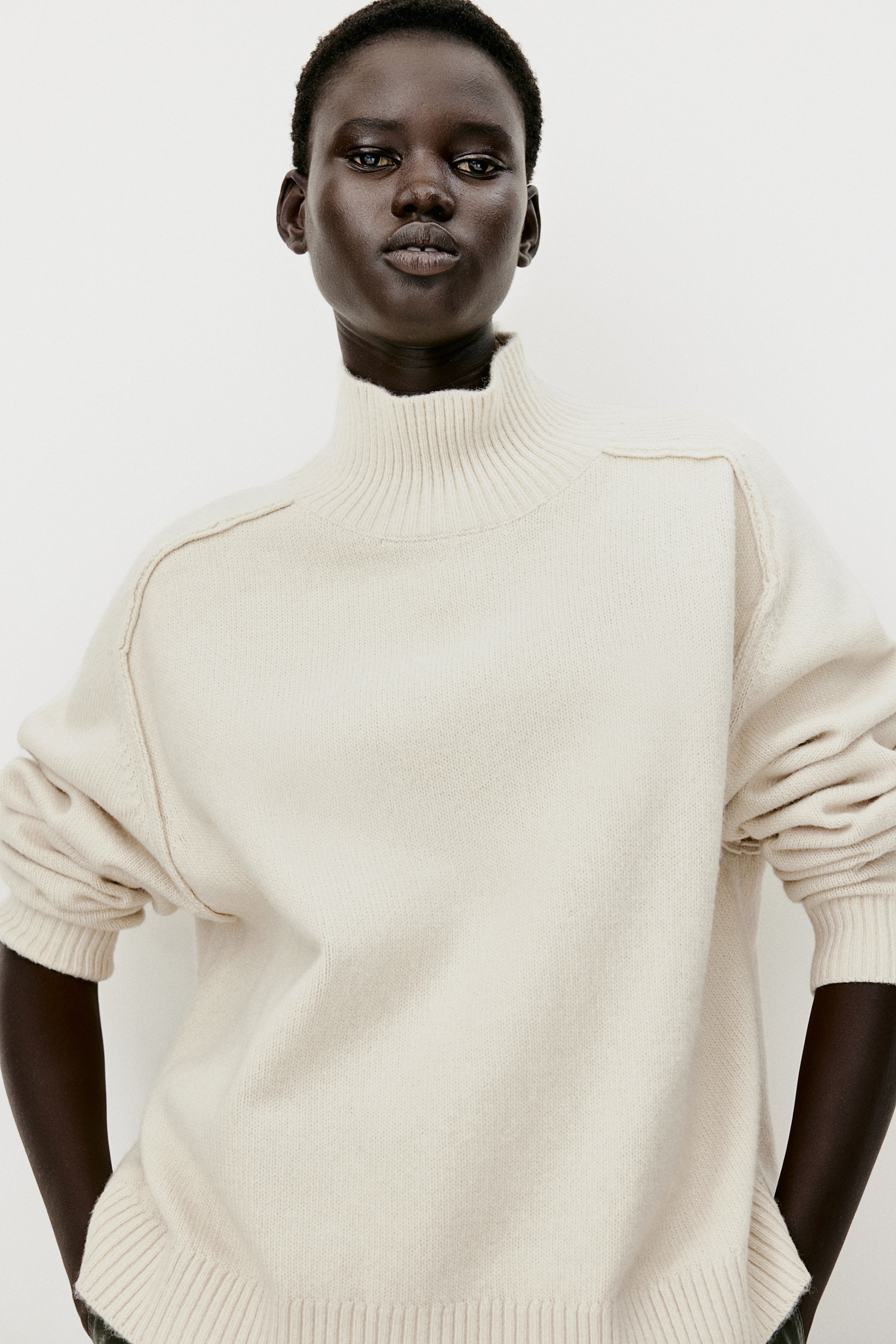 Mock Turtleneck Sweater Cream Ladies H M US