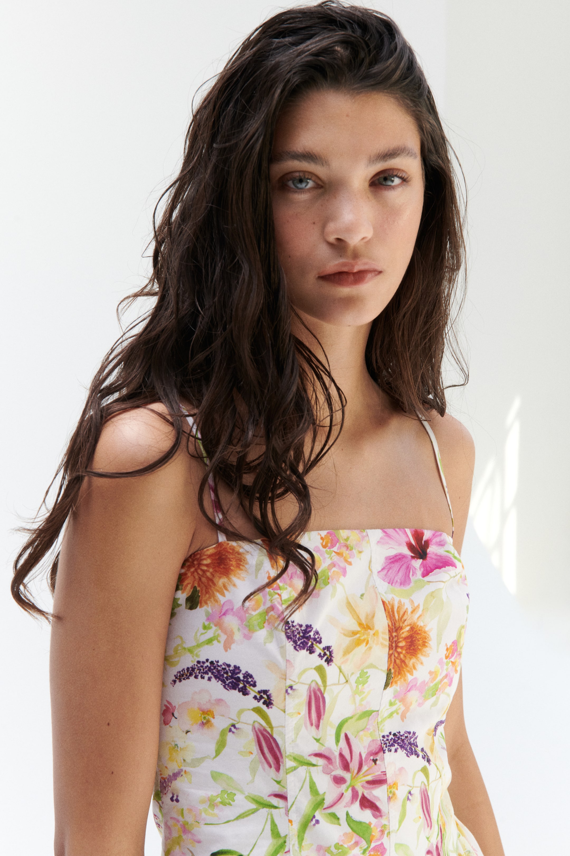 Cotton Strappy Dress with Flared Skirt