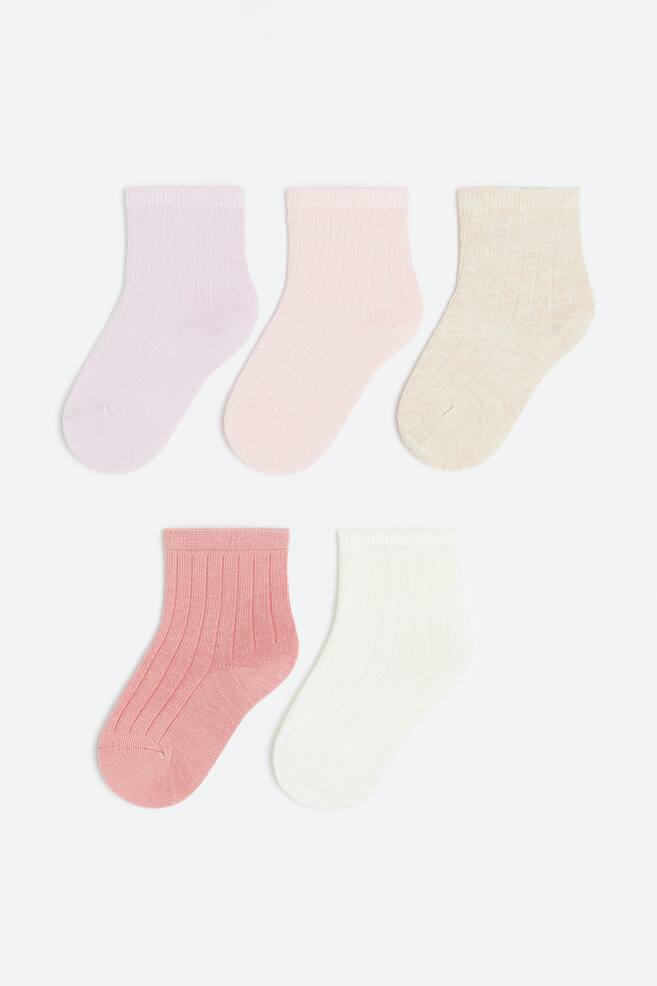 5-pack knitted socks - Light purple/Light pink/Light pink/Light mole/Light green/Light pink/Light purple/Natural white