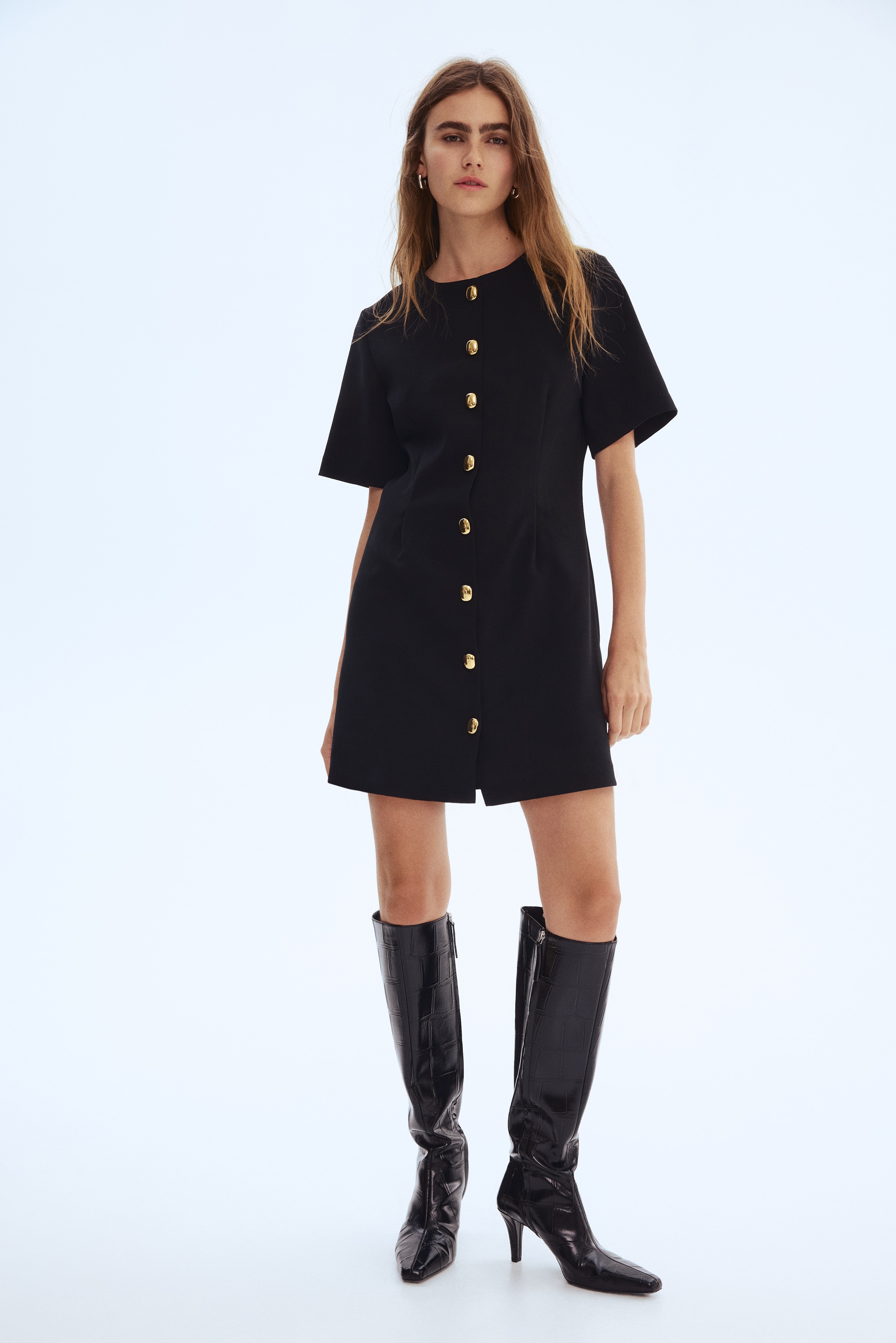 Button-Front Dress - Black