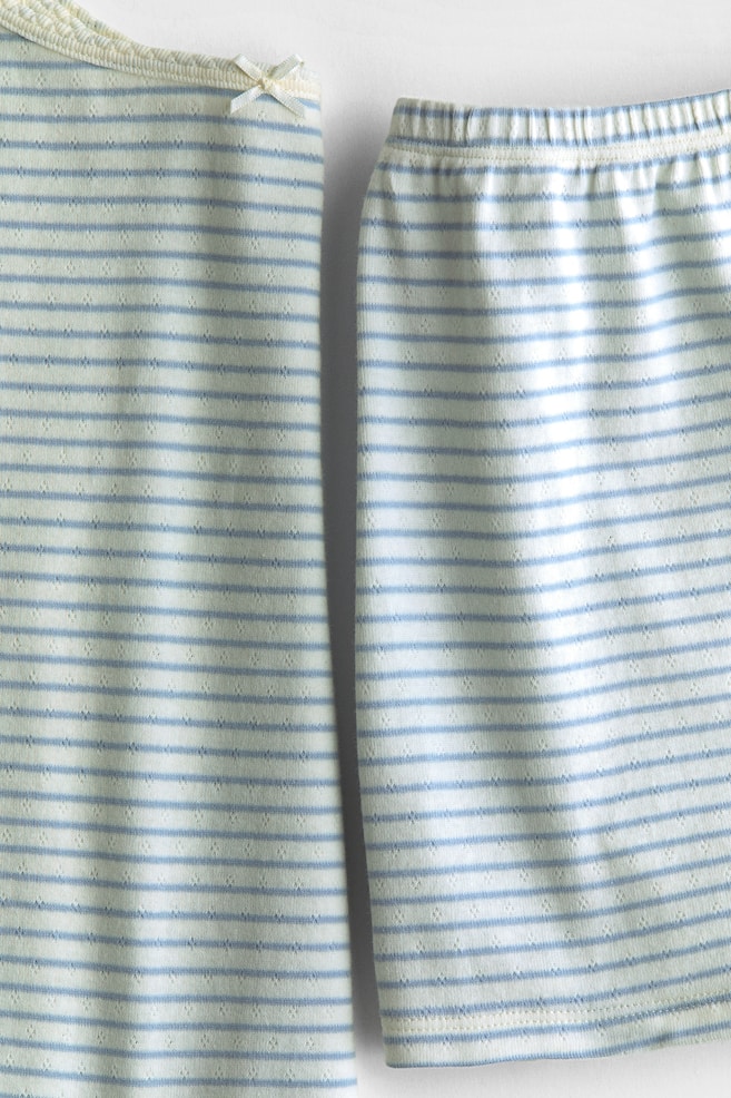 Pijama en pointelle de algodón - Blanco/Rayas azul claro/Rosa/Rayado - 5