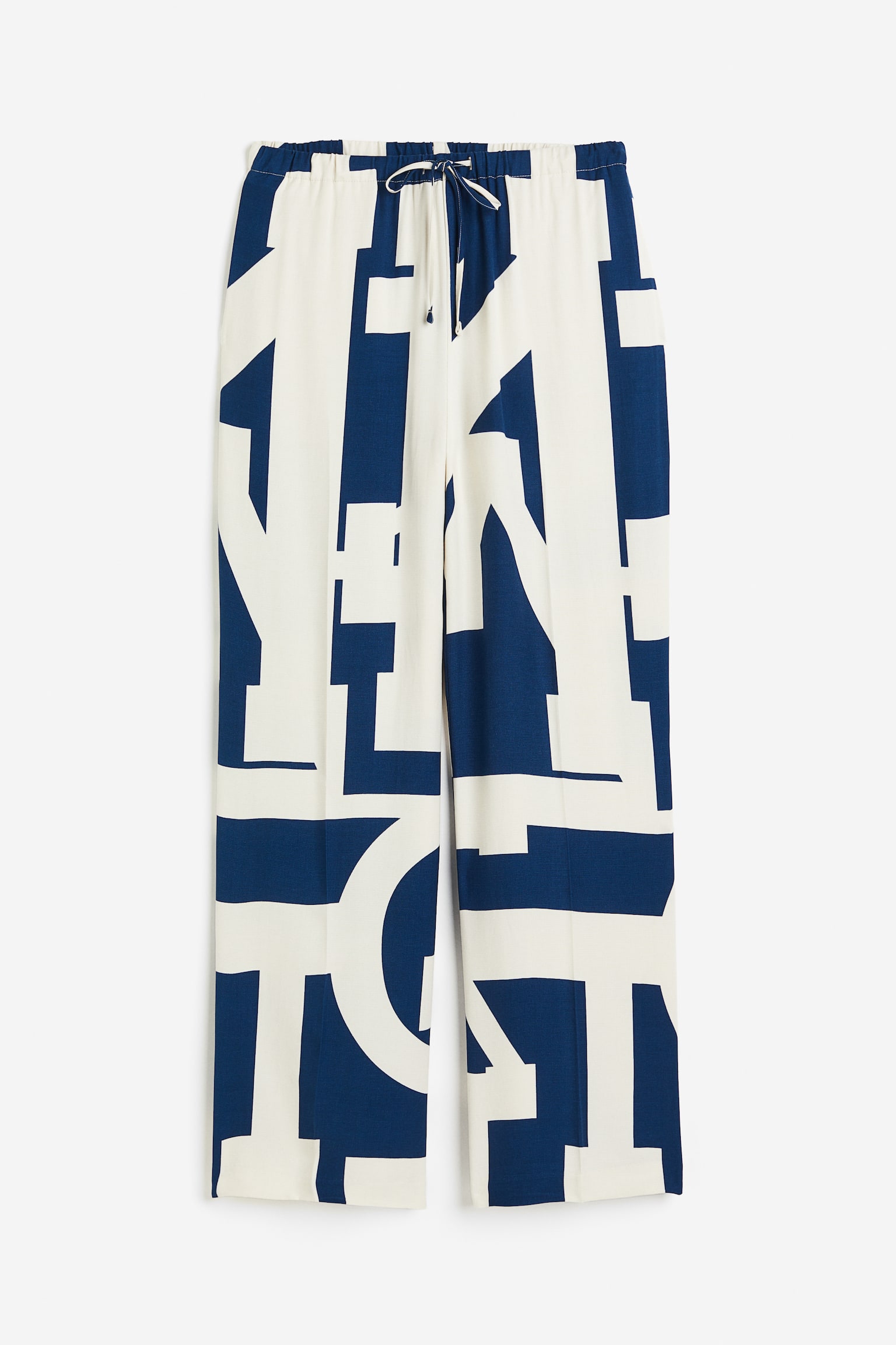 Wide trousers - Cream/Blue patterned/Cream - 1