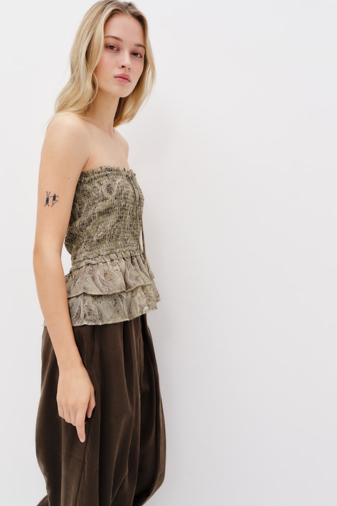 Smocked Bandeau Top - Beige/paisley/Orange/paisley/Dark red - 4