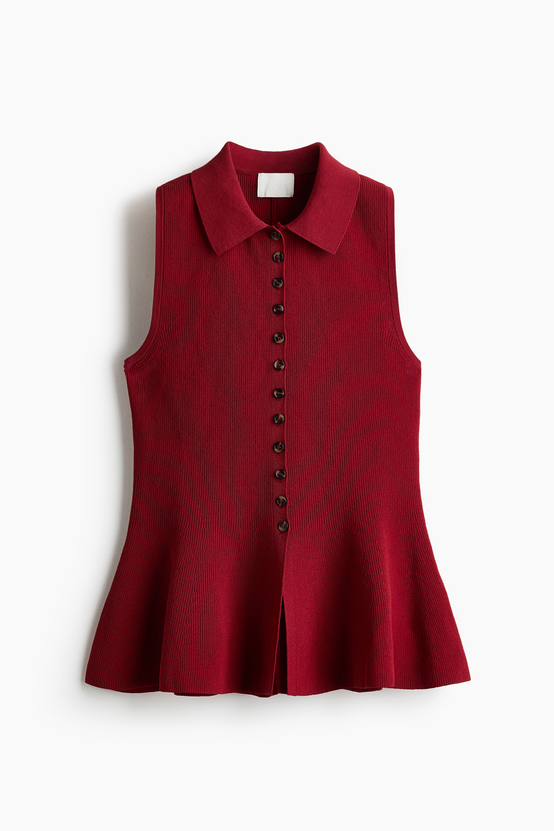 Rib-knit peplum top - Dark red/Dark brown