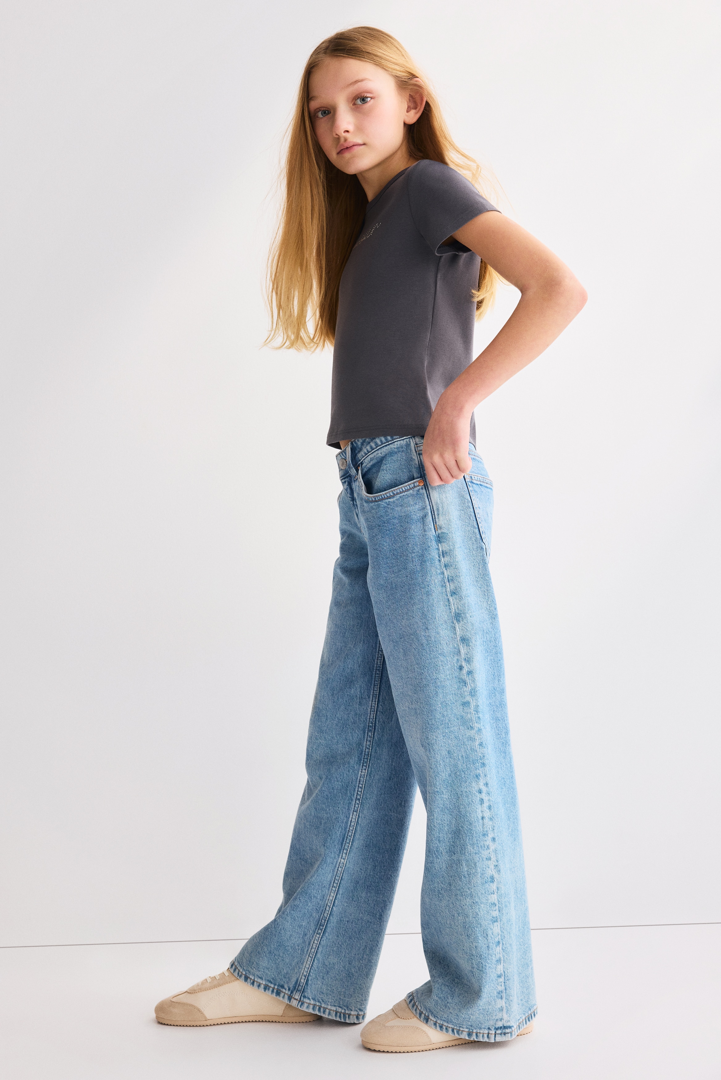 Wide Leg Low Jeans - Blu denim