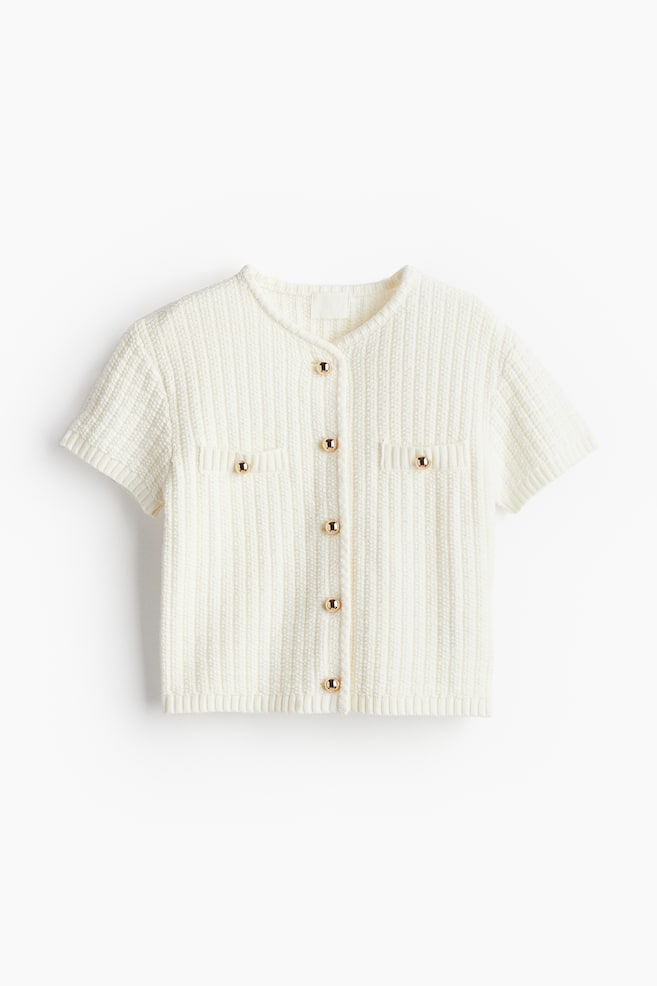 Structured-knit cardigan - Cream/Black - 1