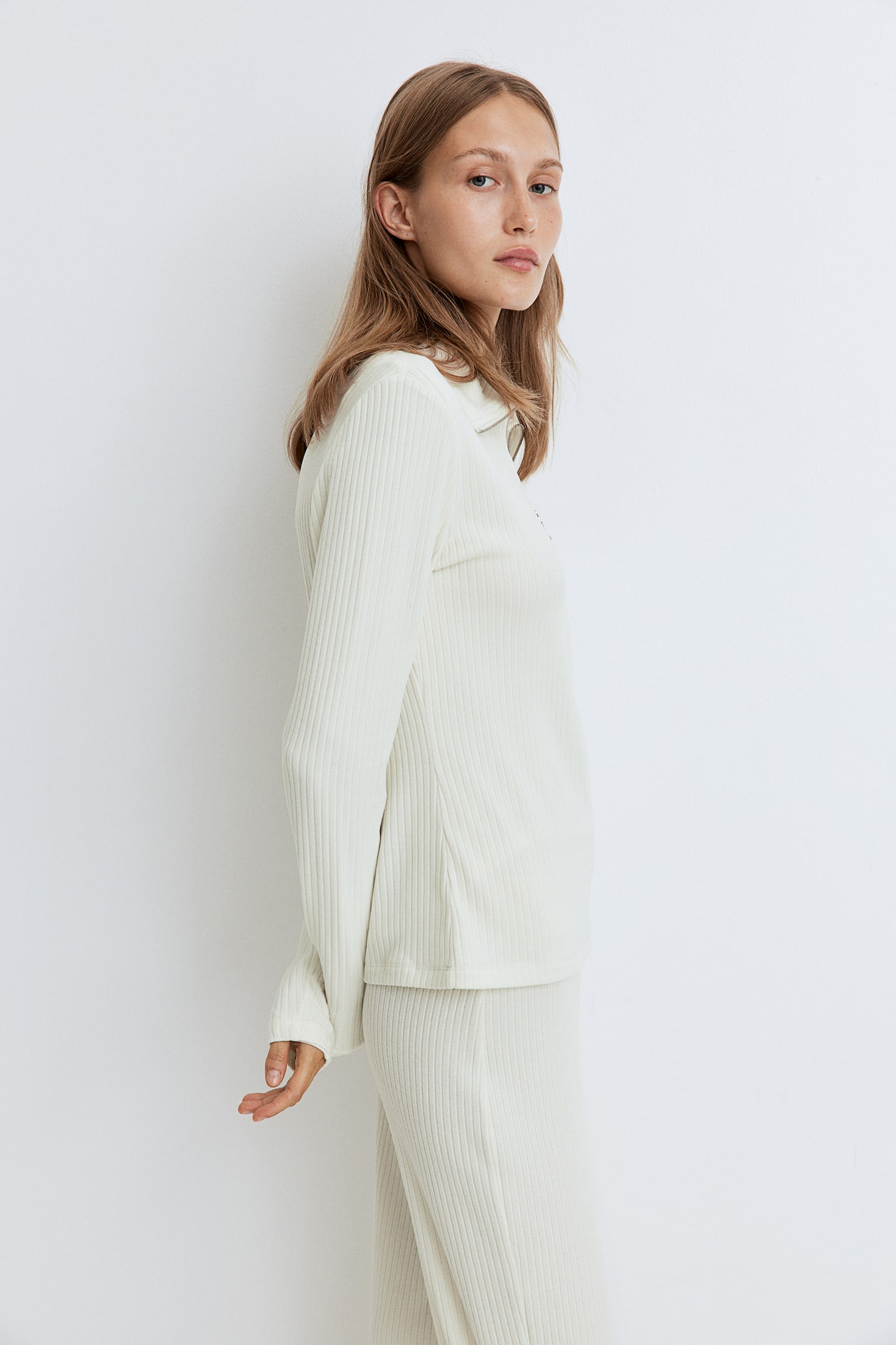 Rib-knit zip-top top - Cream - 4