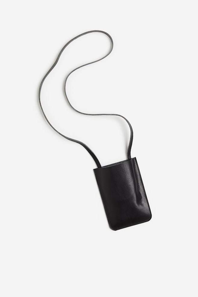 Leather neck-strap pouch - Black - 1