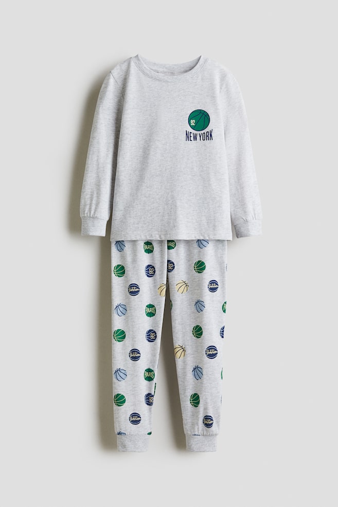Gemusterter Jerseypyjama - Grau/New York/Dunkelgrau/Dinosaurier - 1