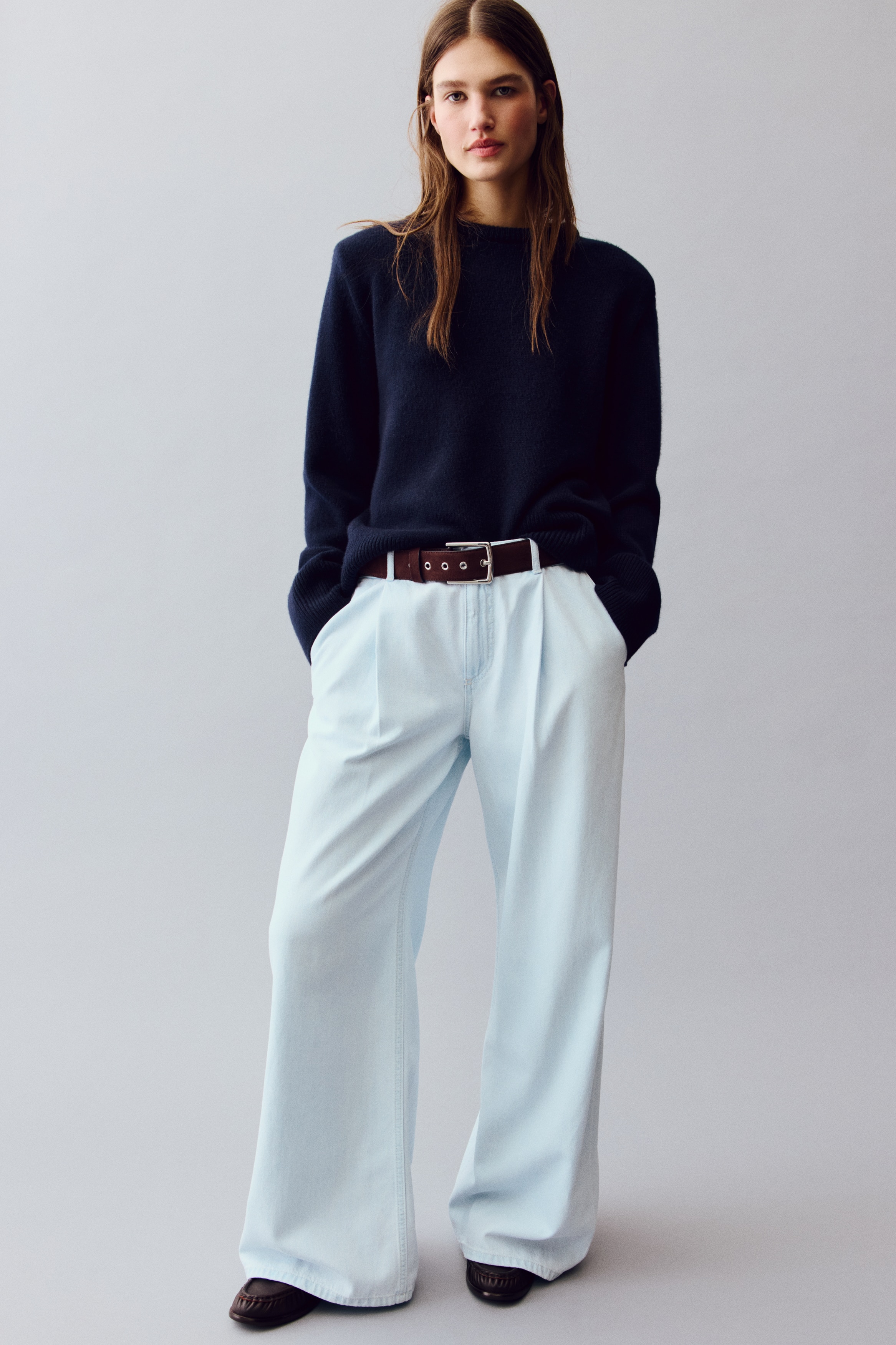 Loose Fit Wide Regular Jeans - Albastru-deschis/Albastru-denim închis/Albastru-denim