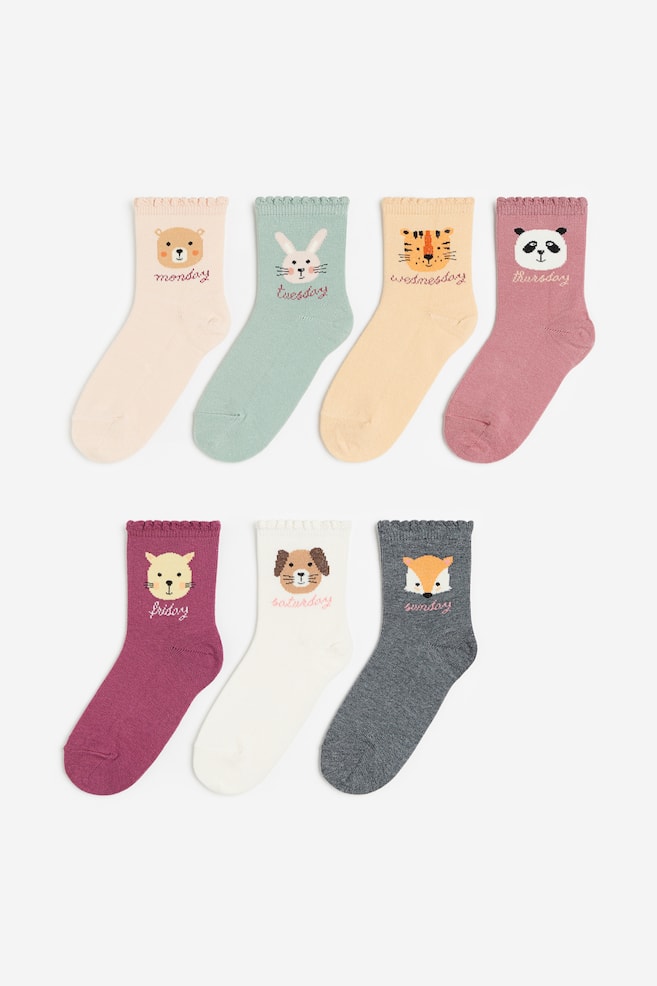 7-pack socks - Old rose/Weekdays/Light pink/Unicorns/Light pink/Butterflies/Light pink/Unicorns/dc - 1